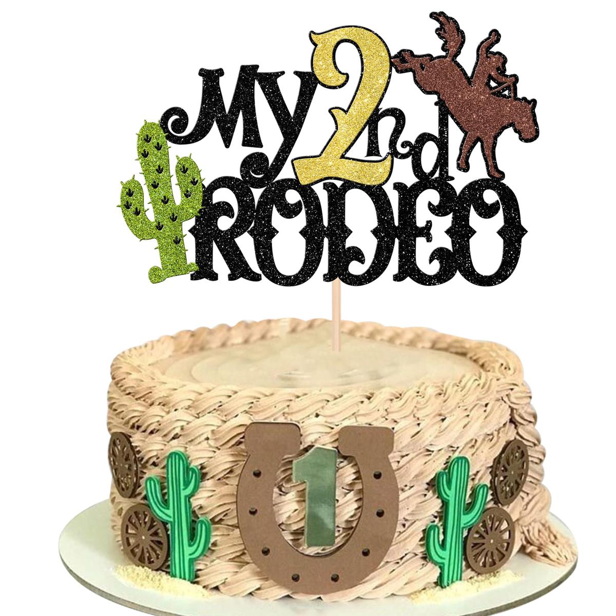 ZHUOWEISM Cake Topper for 2nd Birthday Party, Brown Glitter Cactus Decoration, Western Theme