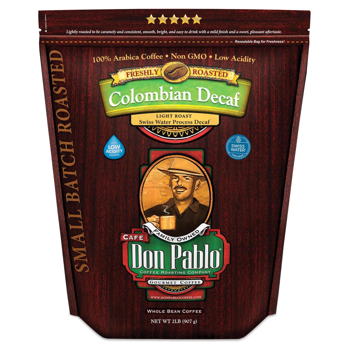 2LB Don Pablo Colombian Decaf Light Roast - Swiss Water Process Decaffeinated - Light Roast Whole Bean Coffee - Low Acidity - 2 Pound (2 lb) Bag