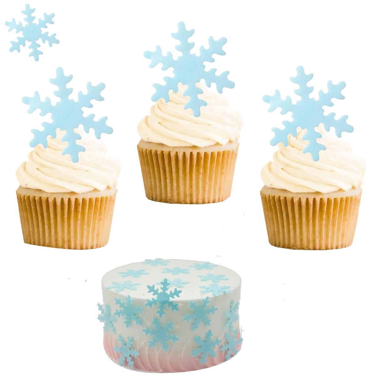 50Pcs Edible Snowflakes For Cake Decorating Blue Edible Christmas Cake Decorations Wafer Paper Snowflake Sprinkles Cupcake Toppers For Christmas Winter Holiday Frozen Theme Party Supplies