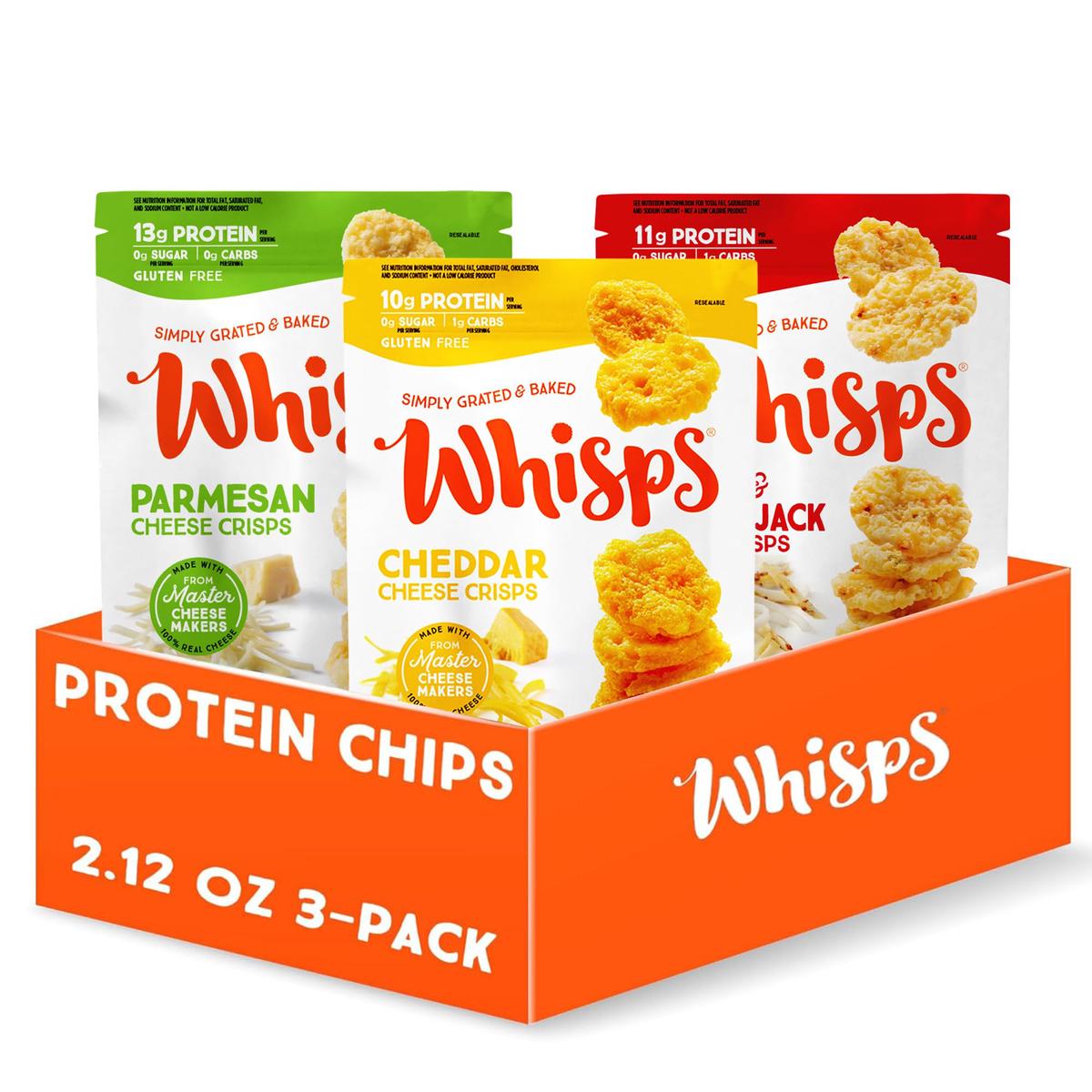 Whisps Cheese Crisps Variety Pack | Protein Chips | Gluten Free, High Protein, Low Carb | 2.12 Oz (Pack of 3)