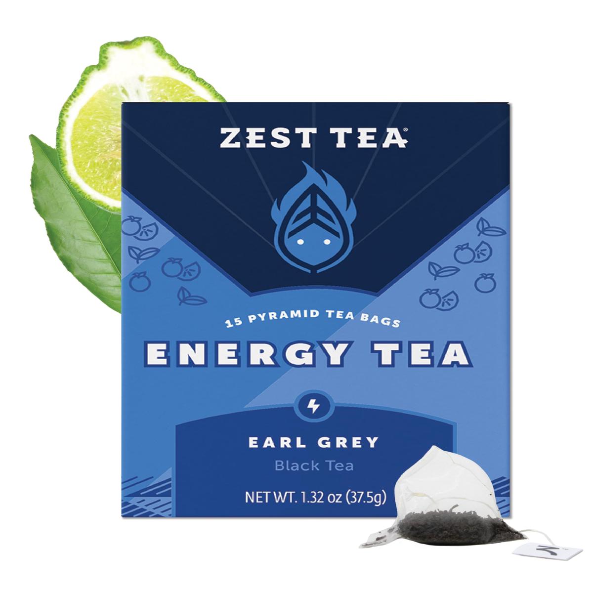 Zest High Caffeine Black Tea Bags  Earl Grey Energy Tea With Natural Bergamot  150Mg Caffeine Per Cup  Focus & Morning Breakfast Tea For Energy  Caffeinated Coffee Substitute  15Ct Box