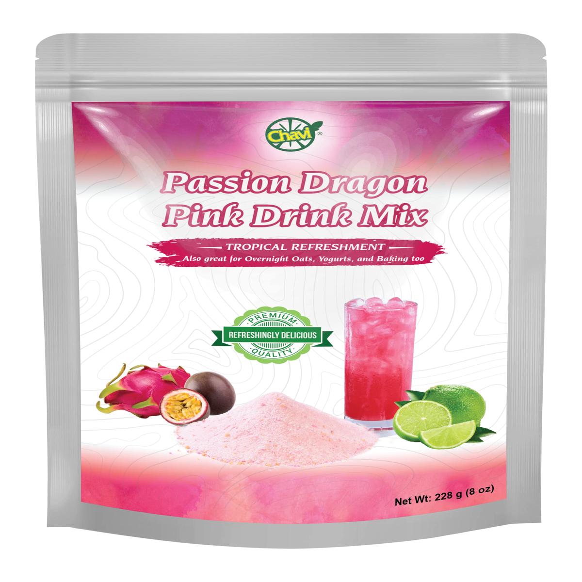 CHAVI Passion Dragon Pink Drink Mix - Natural Pitaya & Passion Fruit - 8 Ounce Superfood