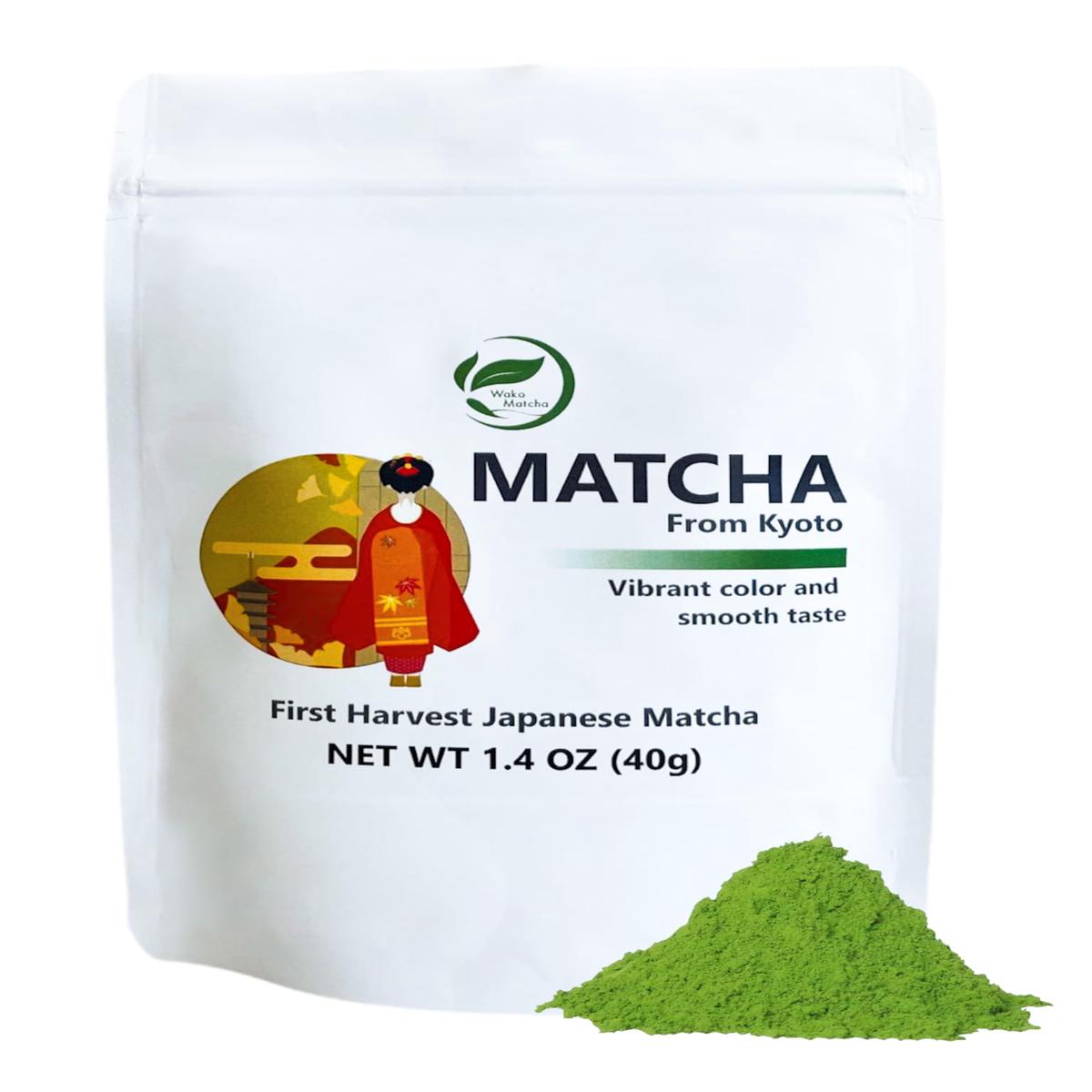 Wako Matcha  First Harvest enhanced Uji Ceremonial Grade Matcha Powder  For Cafe-Quality Hot/Iced Matcha and Latte  Pure Matcha Green Tea for your Daily Morning Boost  Authentic Japanese  Unsweetened 