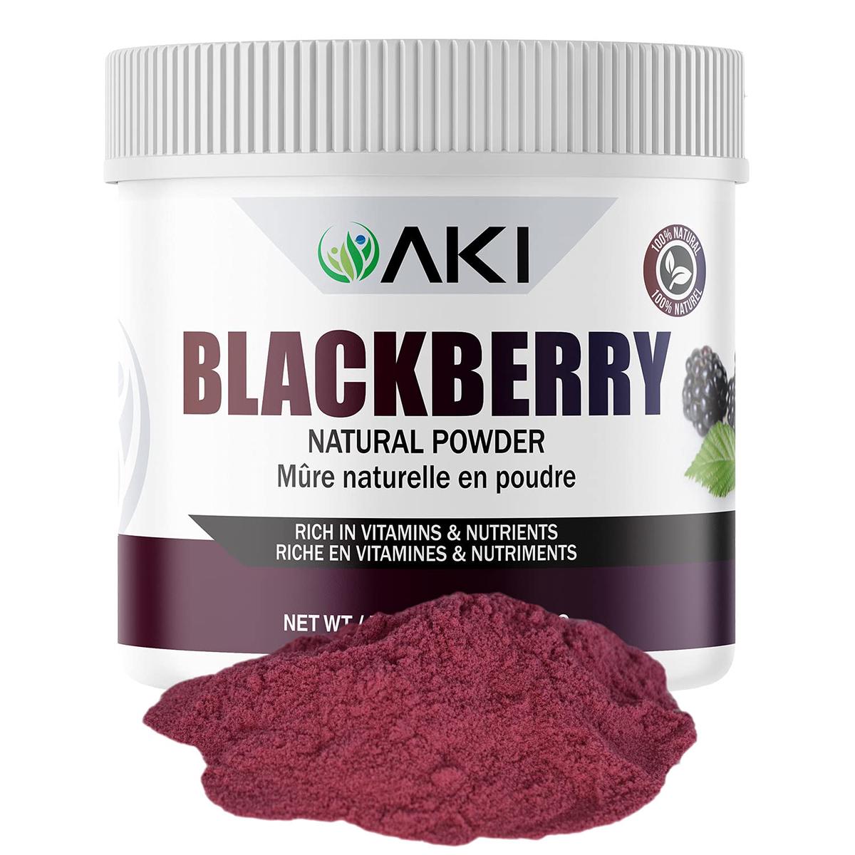 AKI ORGANIC BlackBerry Powder, 5.29 Oz - Nutrient-Rich, Sugar-Free, Vegan-Friendly, Perfect for Baking, Smoothies, and Flavoring