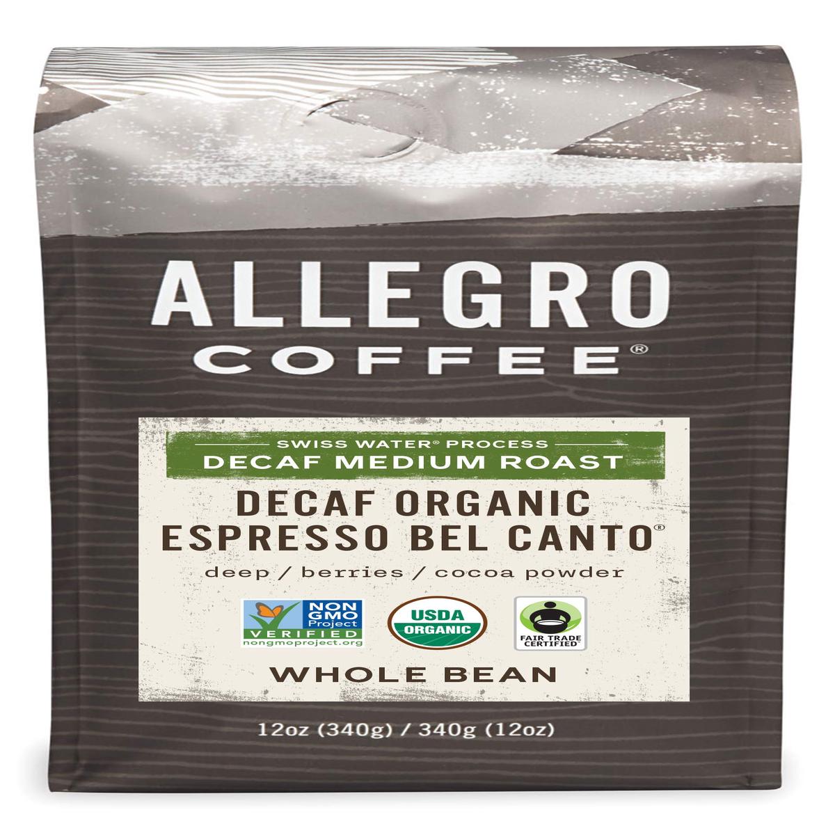 Allegro Coffee Decaf Organic Espresso Bel Canto Whole Bean Coffee, 12 oz - Premium Quality, Smooth Flavor, Ideal for Coffee Lovers