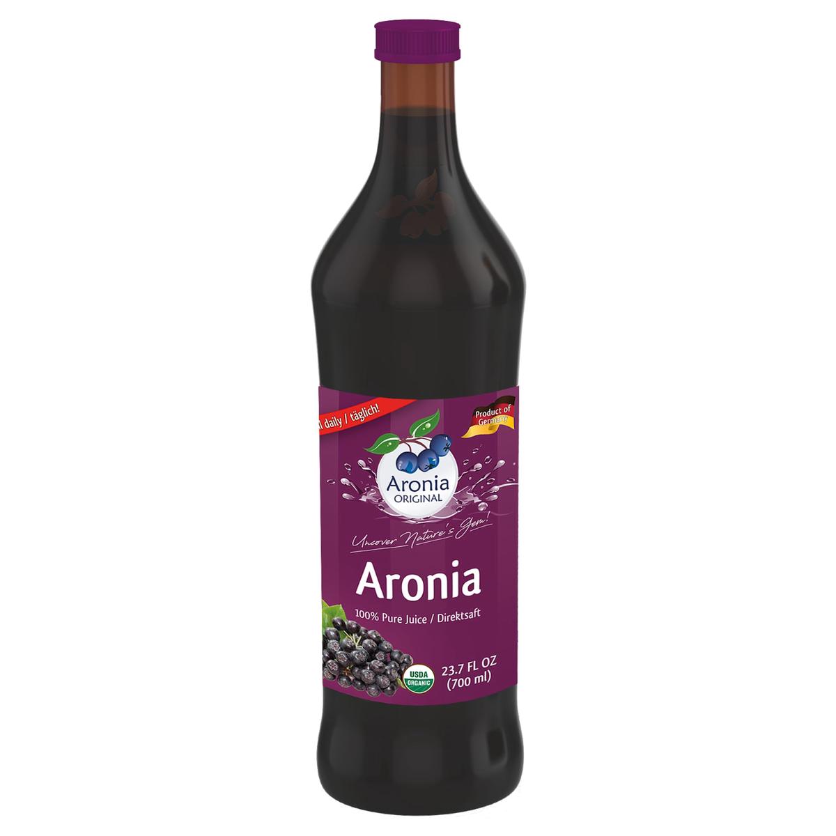 Aronia ORIGINAL Organic Aronia Berry Juice 23.7 Fl Oz (700 ml) | No Added Sugar, Not From Concentrate, 100% Pure Aronia Fruit |