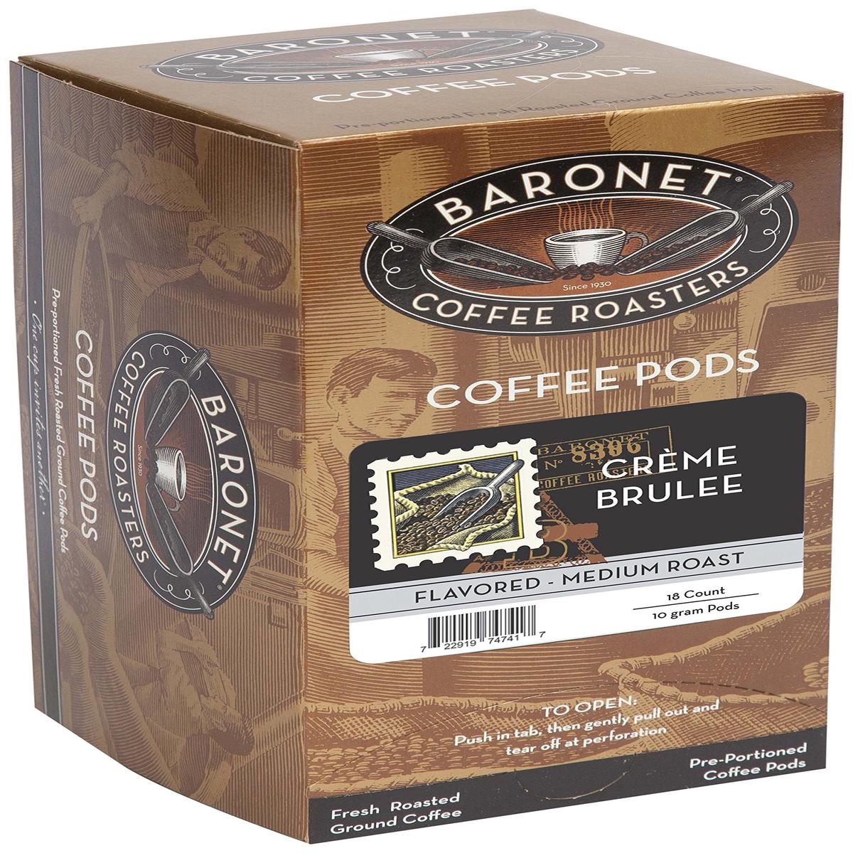 Baronet Coffee Crme Brulee Coffee Pods - Medium Roast - 54 Count - Individually Wrapped for Freshness