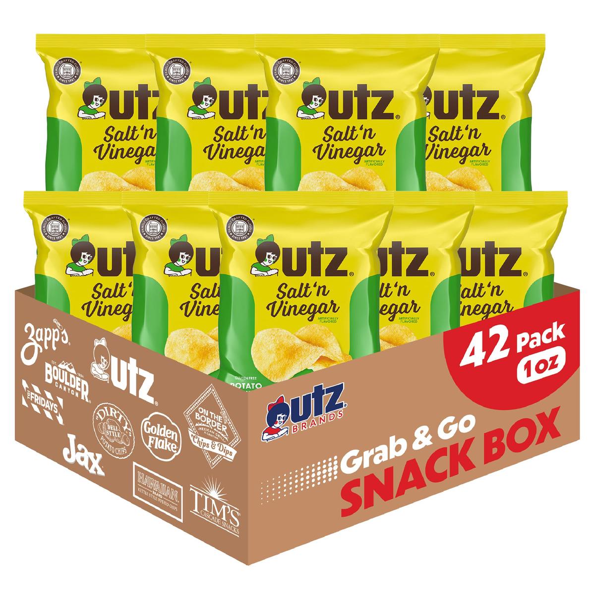 Utz Salt & Vinegar Potato Chips, 42 Count, 1 oz. Bags, Gluten Free, 2.63 lb