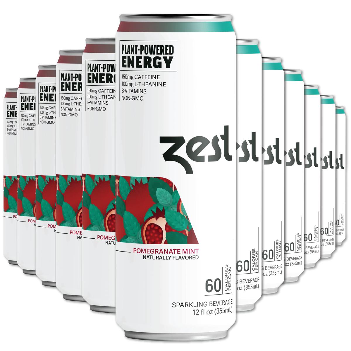 Zest Clean Energy Drink  Pomegranate Mint  150Mg Caffeine + 100Mg L-Theanine  Natural Focus & Concentration Boost  Healthy Energy Drink 12Oz Can 12 Pack  Low Sugar, No Artificial Sweeteners