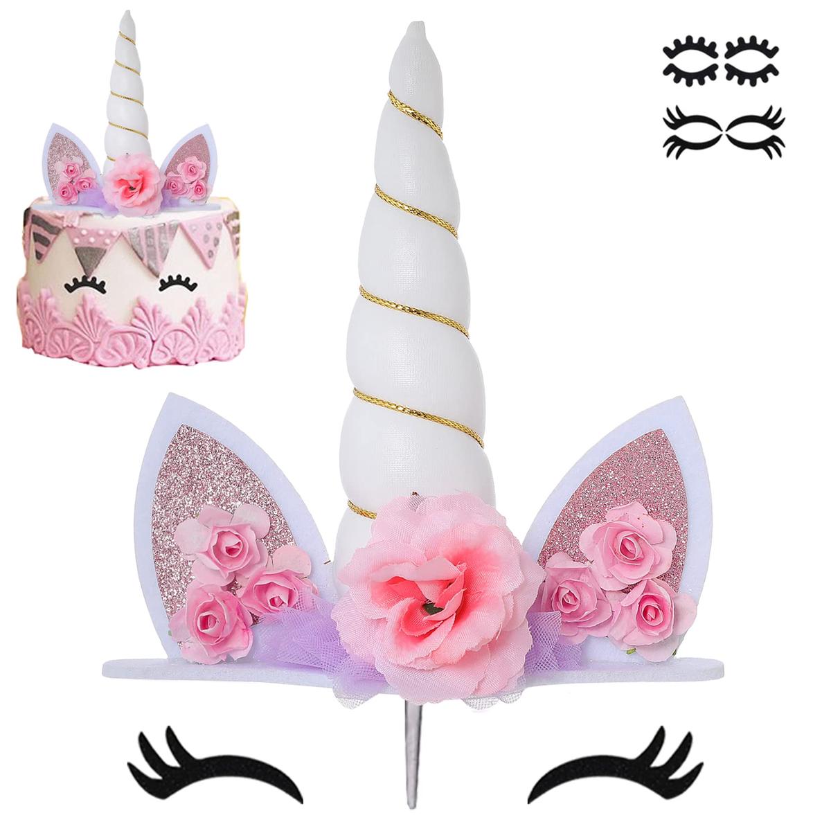 Zkptops Unicorn Cake Topper - White Plastic First Birthday Decoration, 5.8 Inch with Eyelashes