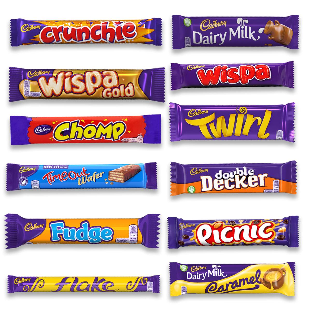 Zuvo Cadbury Chocolate Bar Variety Pack - 12 Assorted British Chocolates - Dairy Milk, Crunchie, Wispa, Twirl - Gift Hamper