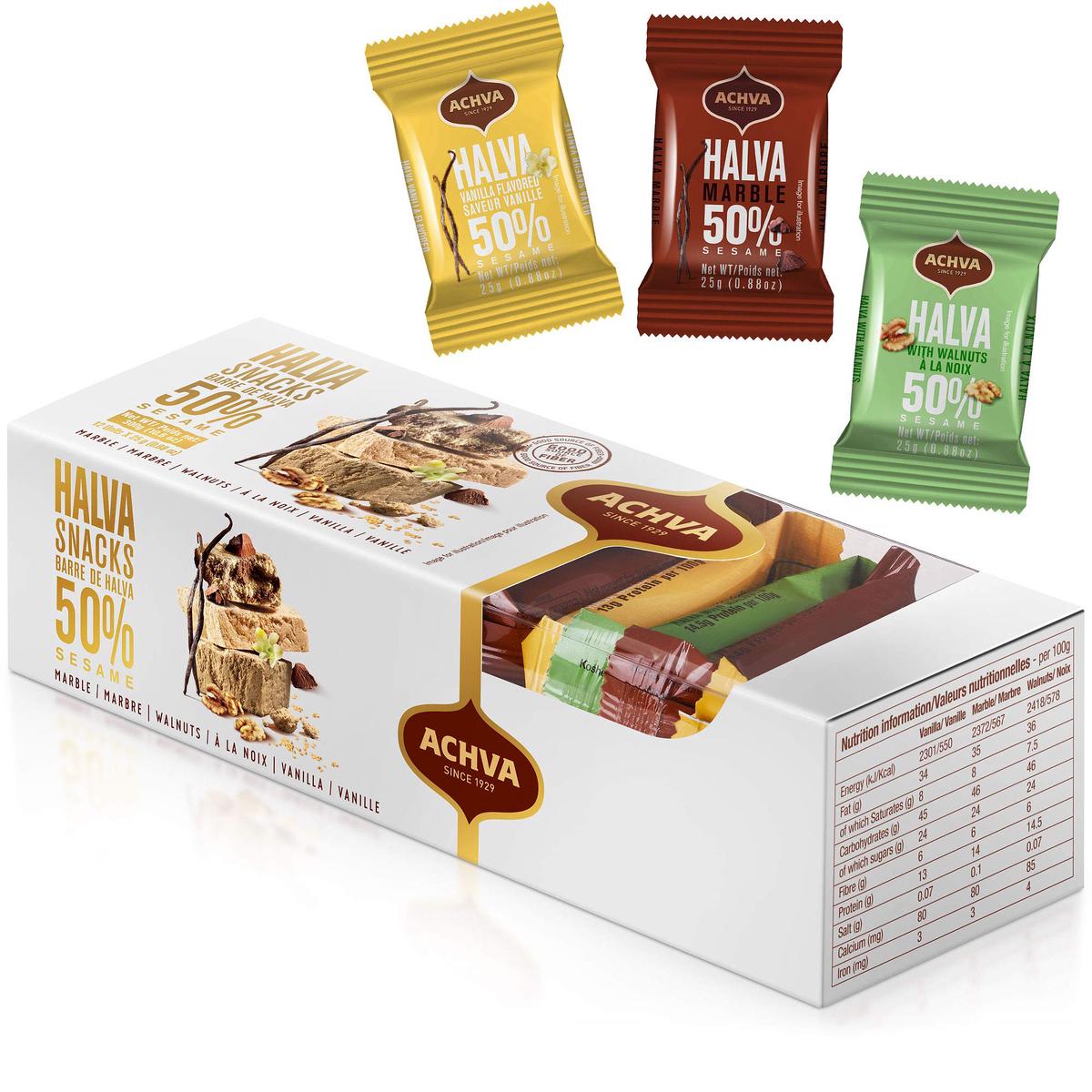 Achva Variety Pack Halvah Bars - Vegan, Kosher, No Dairy or Gluten, 12 Count (Pack of 1)