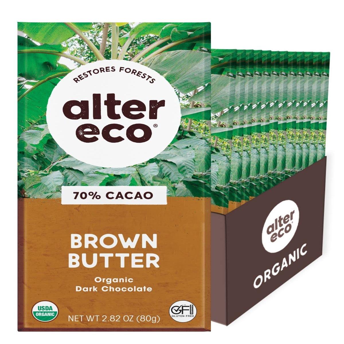 Alter Eco | Dark Chocolate Bars | Pure Dark Cocoa, Fair Trade, Organic, Non-Gmo, Gluten Free (12-Pack Brown Butter)