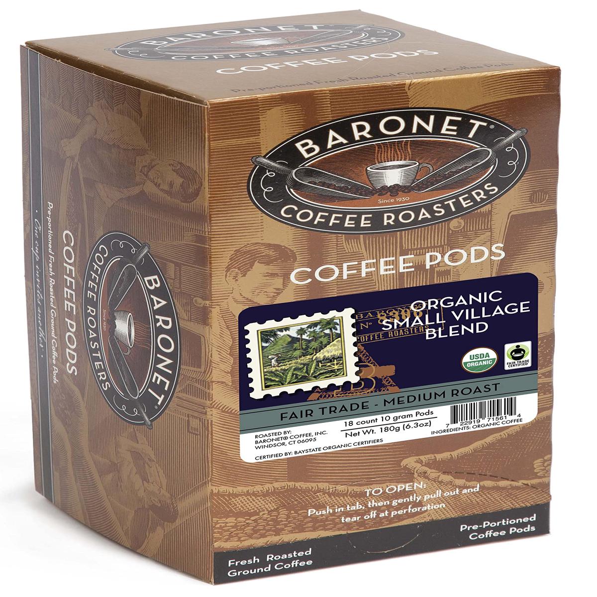 Baronet Coffee Pods, Organic Fair Trade, Medium Roast, 54 Count, Single Serve Cups