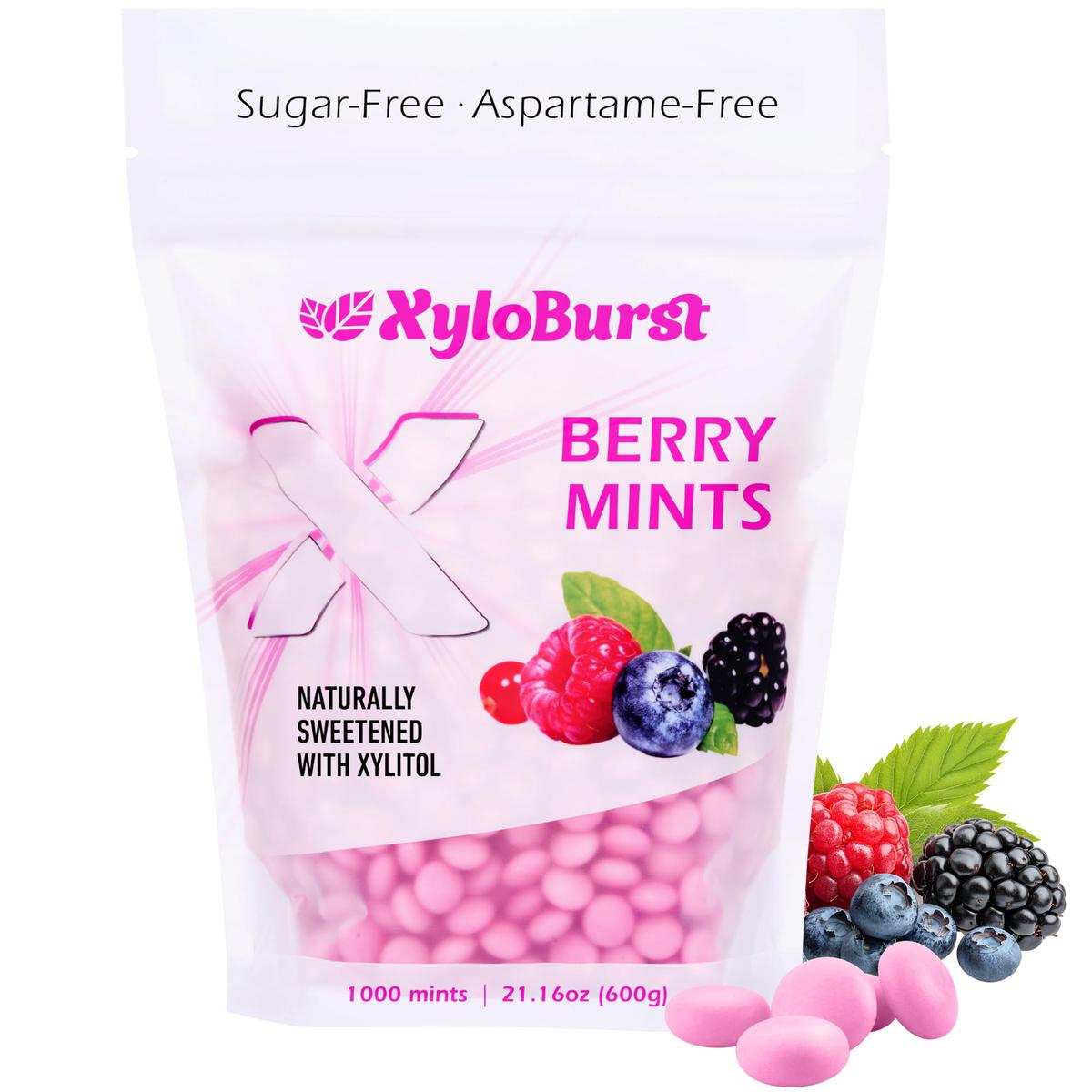 Xyloburst Xylitol Mints - Sugar Free, Vegan, Keto Friendly, Berry Flavor, 1000 Count Bag