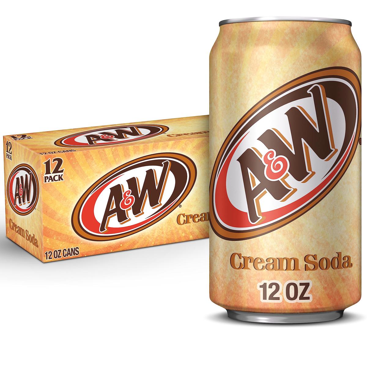 A&W Cream Soda, 12 fl oz Cans, 12 Pack, Carbonated Soft Drink