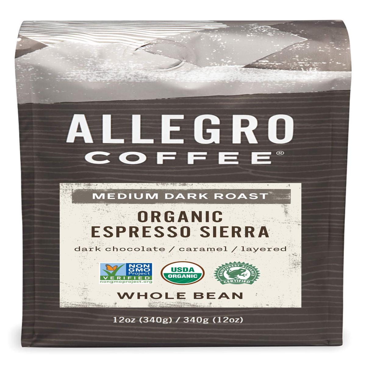 Allegro Coffee Organic Espresso Sierra Whole Bean Coffee, 12 oz - Rich Flavor, Premium Quality, Perfect for Espresso Lovers