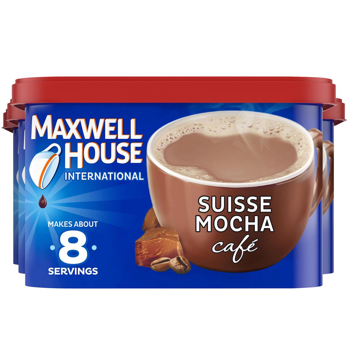 Maxwell House Suisse Mocha Cafe Beverage Mix, Caffeinated, 7.2 oz Can, Pack of 4 - Rich Brown Flavor for Instant Enjoyment