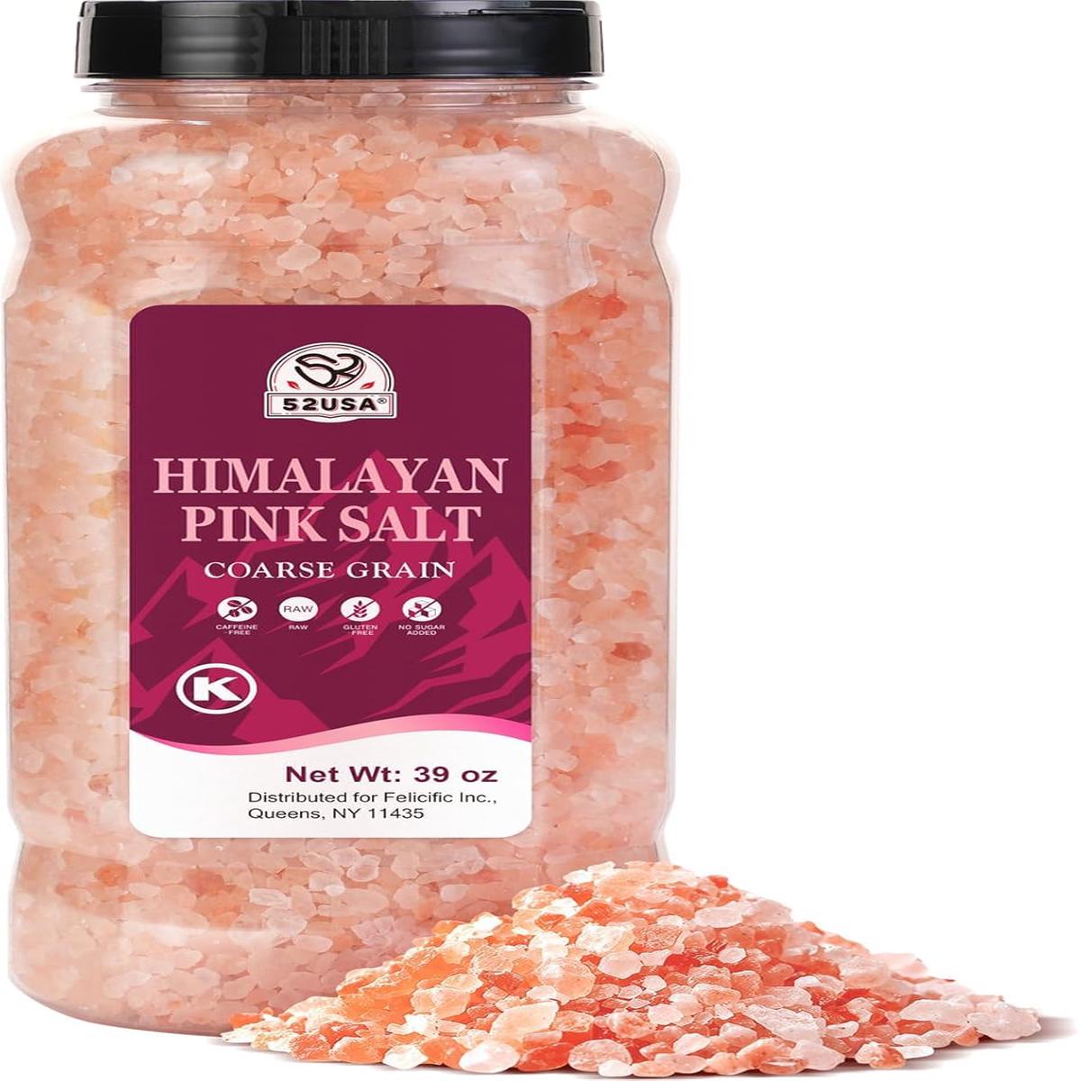 52USA Himalayan Pink Salt  Coarse Grain  39 oz (2.4 LB)  Pink Himalayan Sea Salt  Sea Salt for Grinder Refill  Kosher Salt