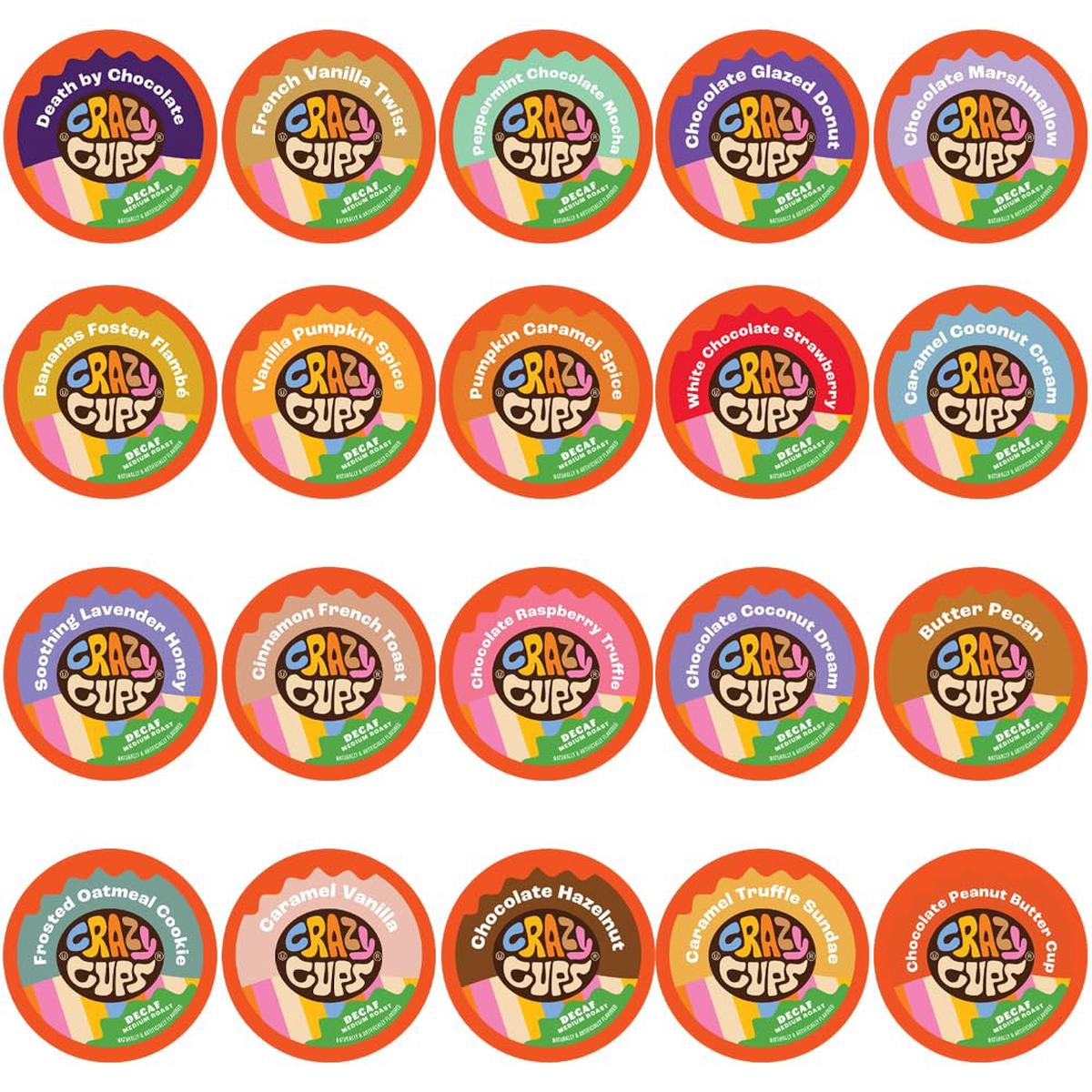 Crazy Cups Flavored Decaf Coffee Single Serve Cups For Keurig K Cup Brewer Variety Pack Sampler, 20 Count (Pack Of 1)