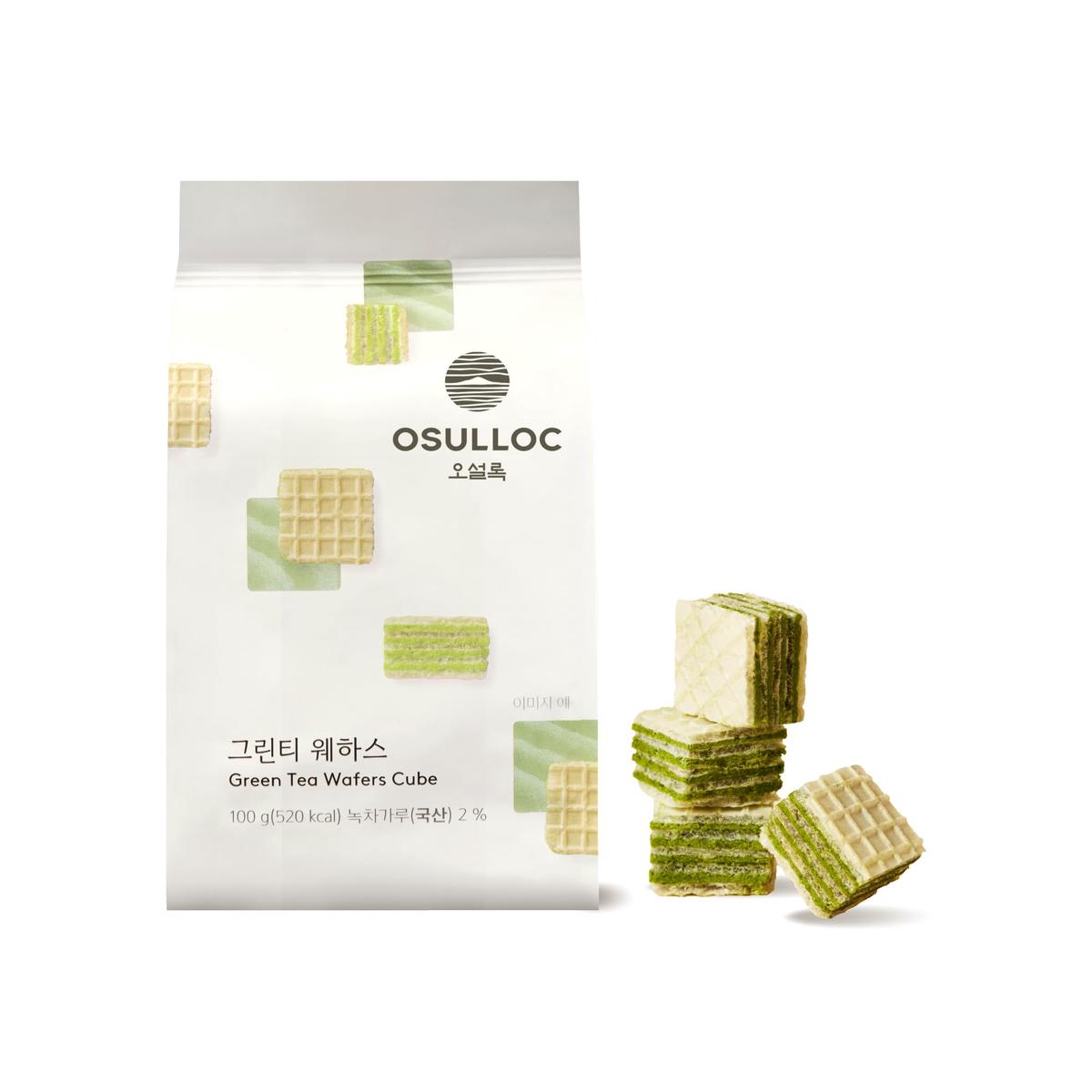 OSULLOC Green Tea Wafers Cookies 3.52oz | Korean Matcha Snacks | Premium Asian Treats