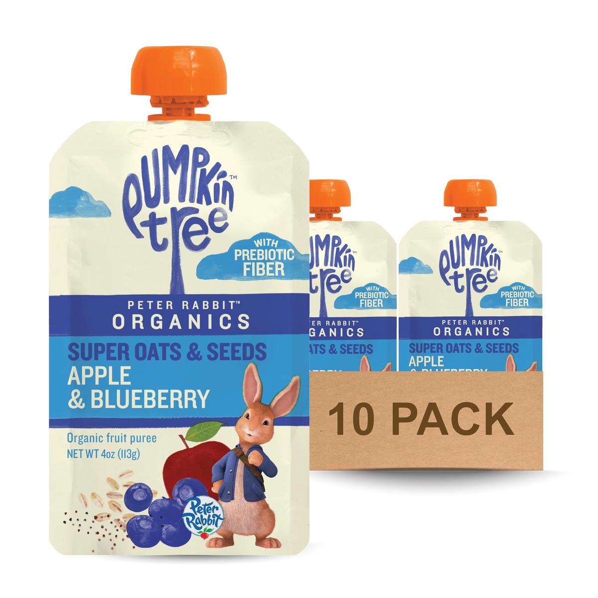 Peter Rabbit Organics Super Oats & Seeds, Apple & Blueberry, 4 Oz Pouches, (Pack Of 10)