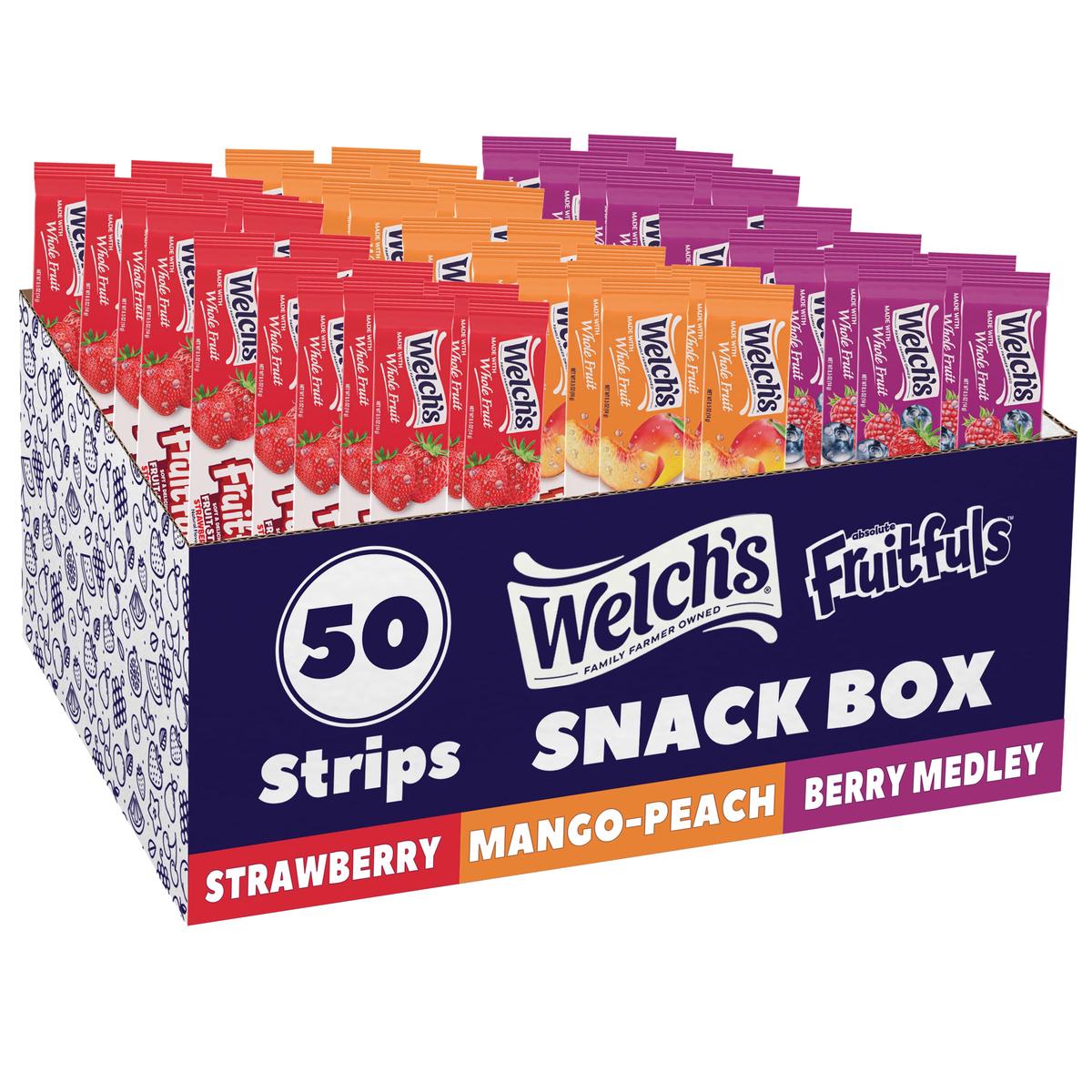 Welchs Absolute Fruitfuls Fruit Strips  Tasty Dried Fruit Snacks for School Lunches  Berry Medley Mango Peach  Strawberry 0.5oz (Pack of 50)
