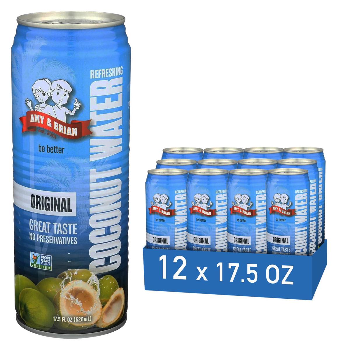 Amy & Brian Non-Gmo Coconut Water, Original, 17.5 Fl Oz (Pack Of 12)