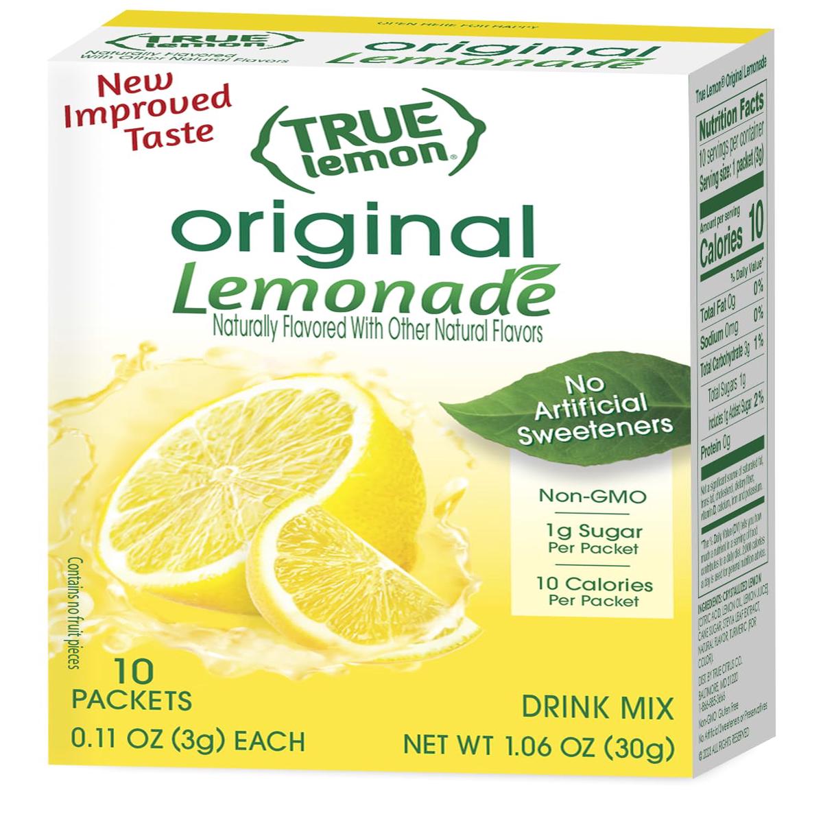 TRUE LEMON Original Lemonade Drink Mix | No Artificial Sweeteners, Low Calorie | Water Flavor Packets & Water Enhancer with Stev