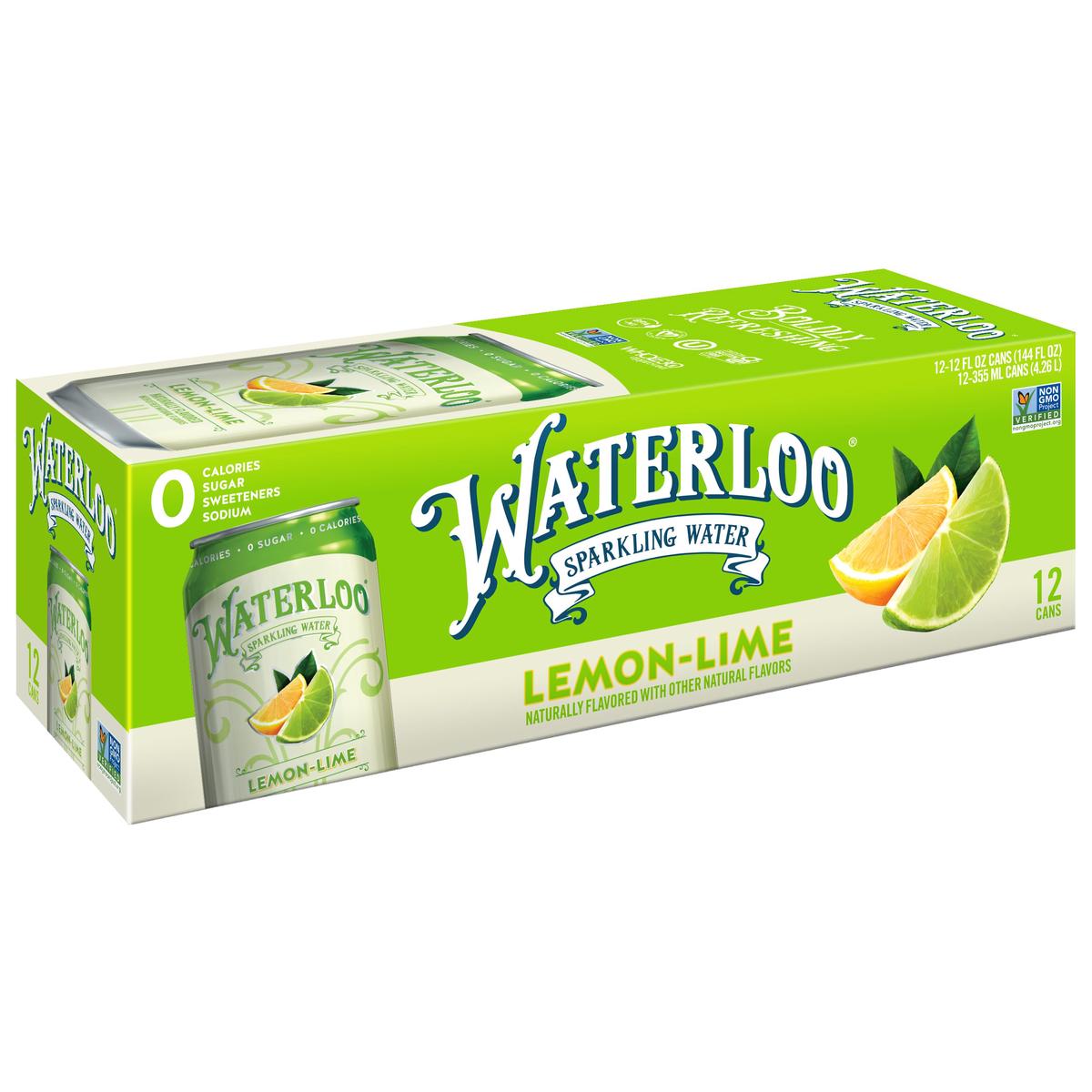 Waterloo Sparkling Water Lime Flavor Zero Calorie No Sugar 12Oz Cans (Pack Of 12), Fruit Flavored Sparkling Water, Naturally Fla