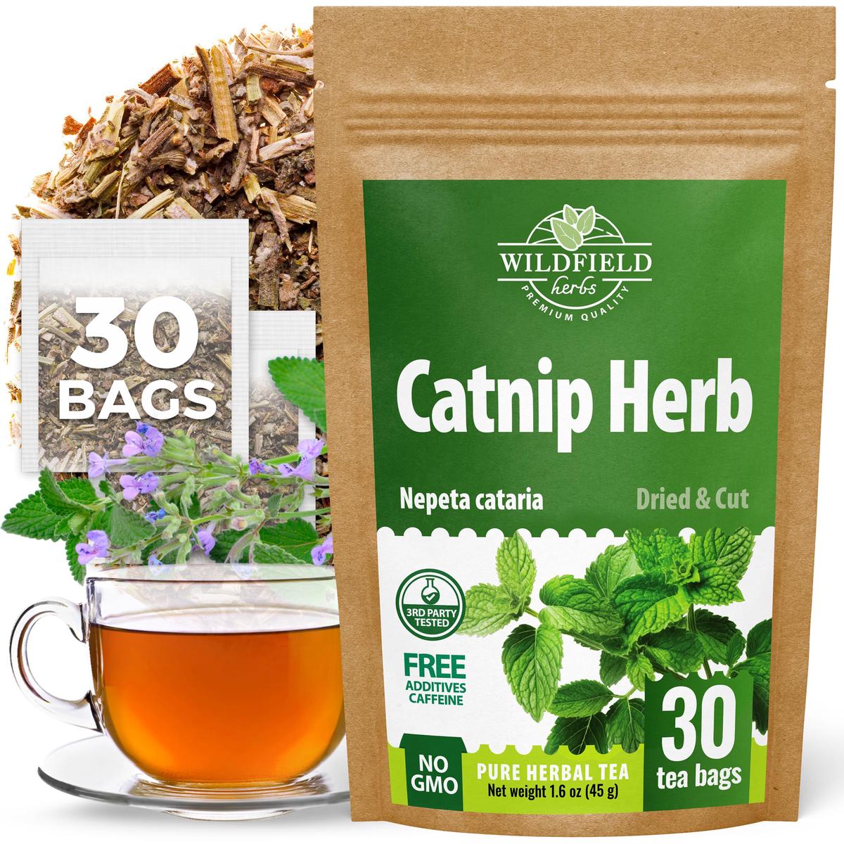 WILDFIELD HERBS Catnip Tea Bags - 30 Count, 1.5g Each, Herbal Cat Nip Tea
