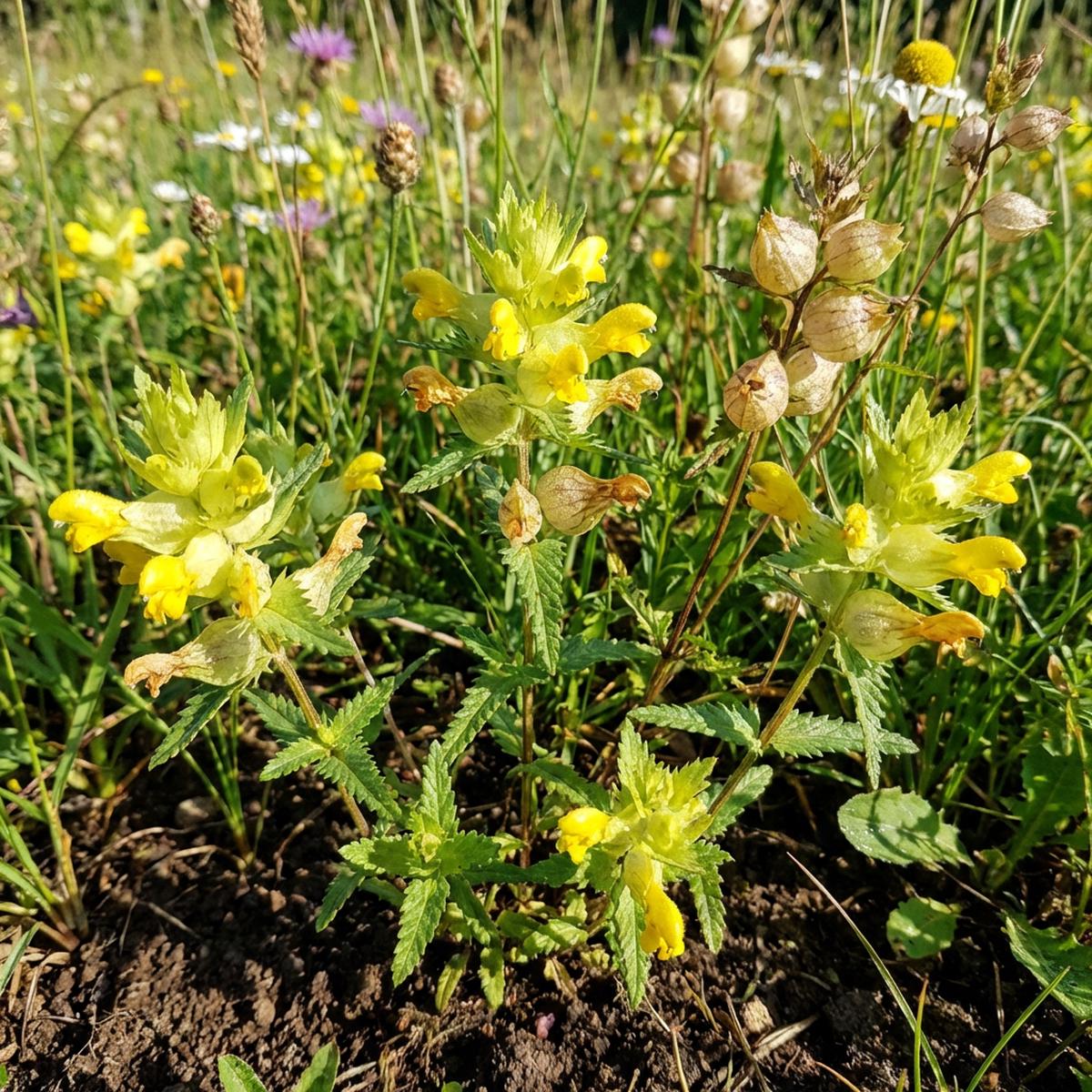 Yellow Rattle Flower Seeds (Rhinanthus minor)  Heirloom Wildflower Seeds for Meadows & Pollinator Gardens