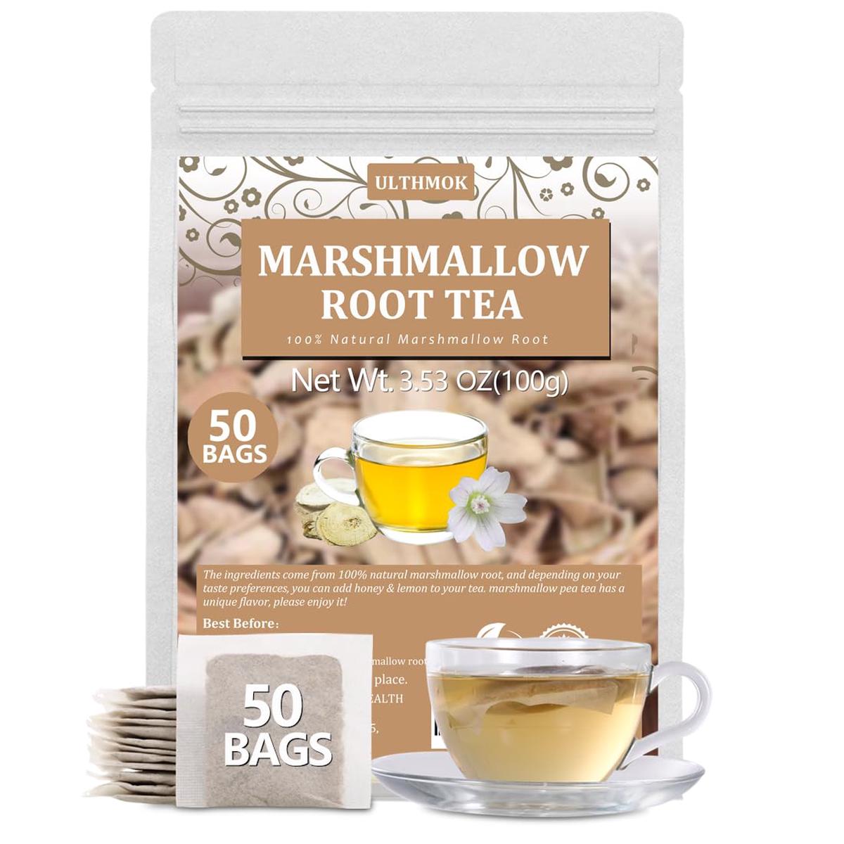 50 enhanced Marshmallow Root Tea Bag 100% Natural Pure Althaea Officinalis No Additives & Caffeine Free  Caffeine-free - Respiratory Support & Promote Digestion.