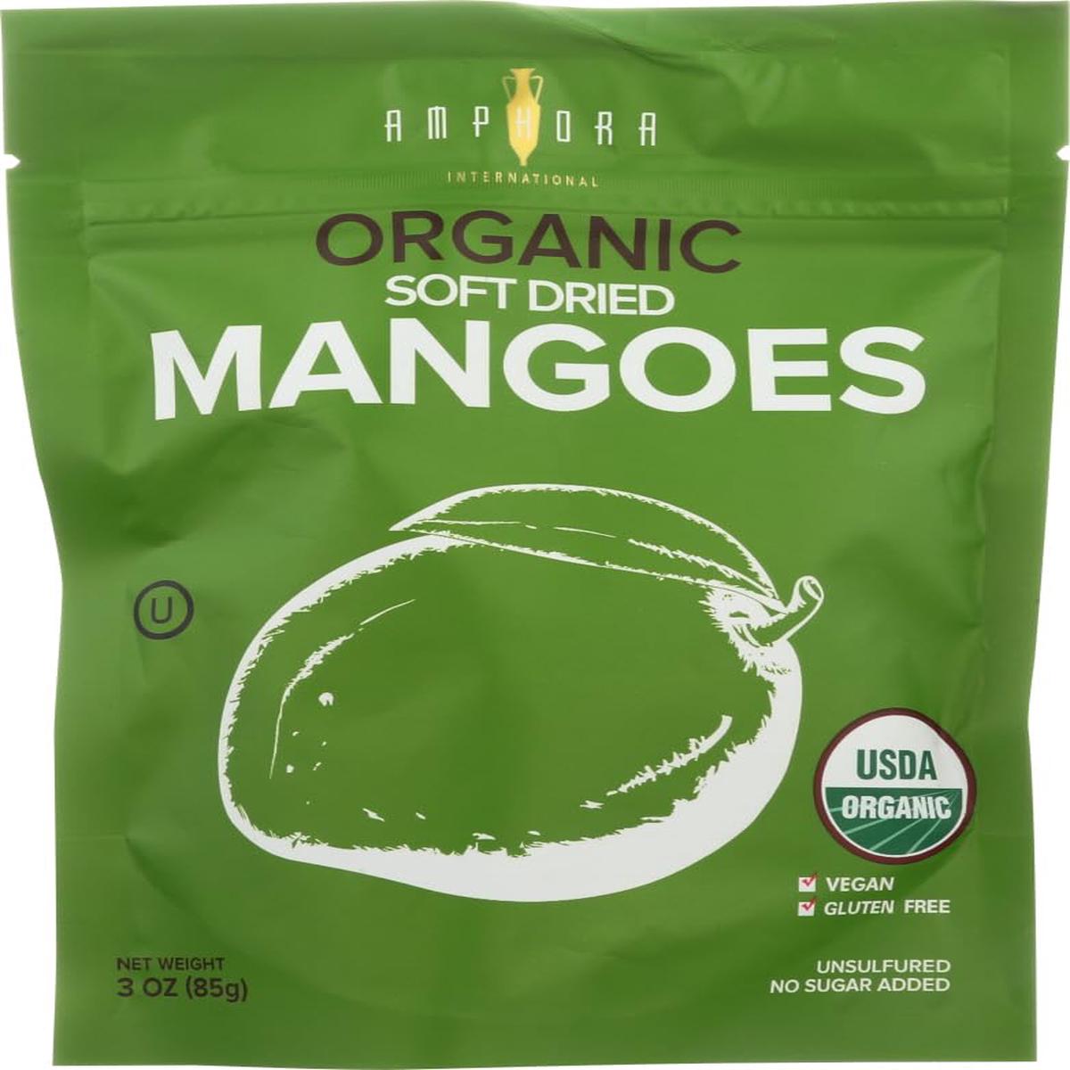 Amphora Dried Mango - Organic Soft Dried Mangoes No Sugar Added - Vegan And Gluten-Free Snack - 3 Oz (Pack Of 6)