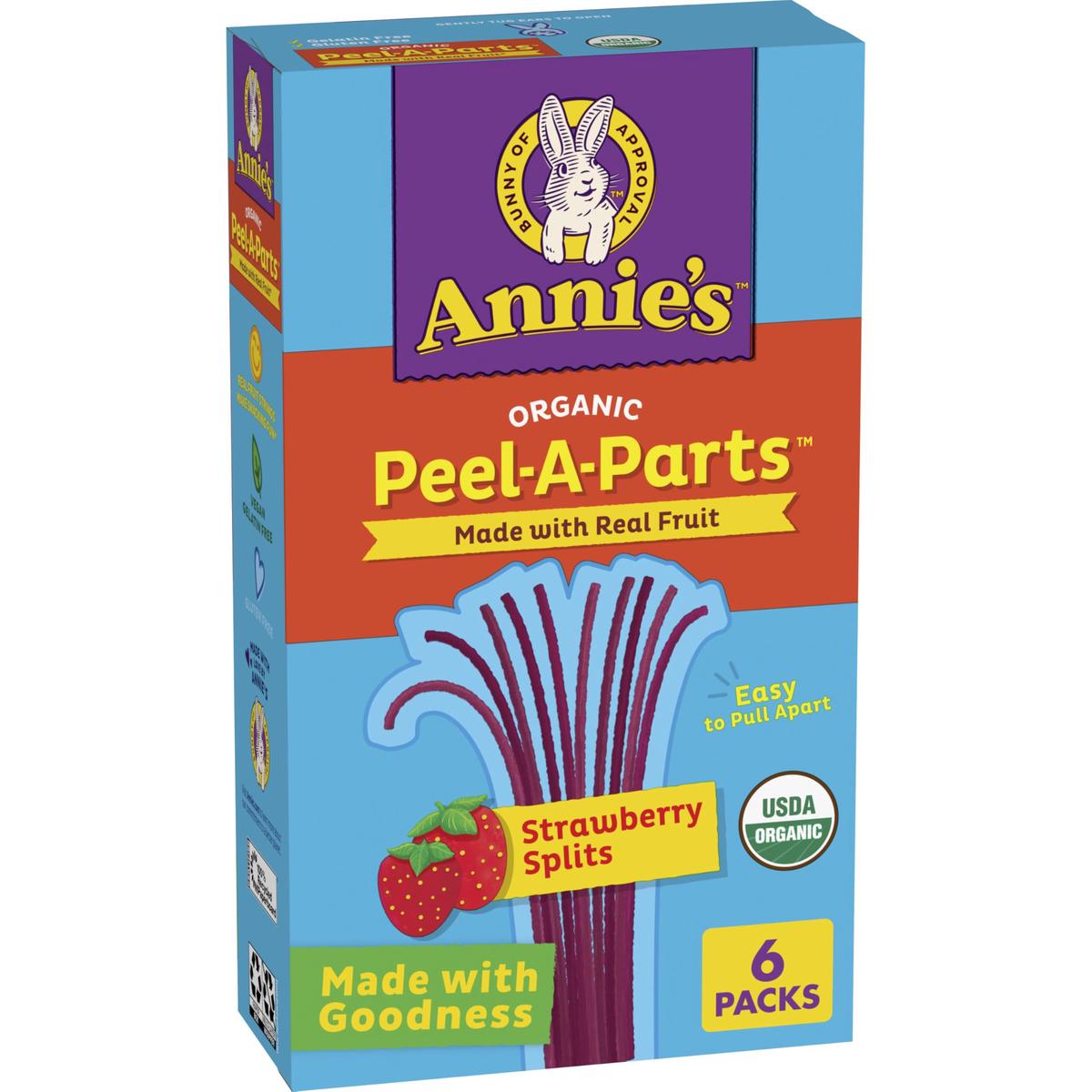 Annies Organic Fruit Flavored Snacks, Strawberry Splits, Gluten Free, 6 Count, 3.3 oz