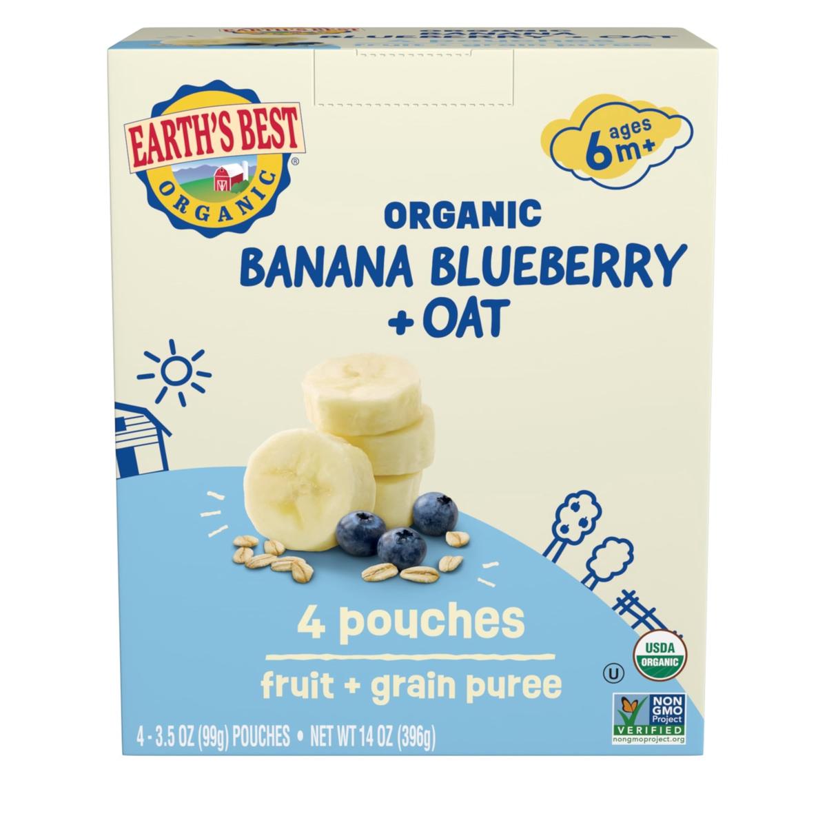 Earths Best Organic Banana Blueberry Oat Pouch, 3.5 oz (Pack of 4)