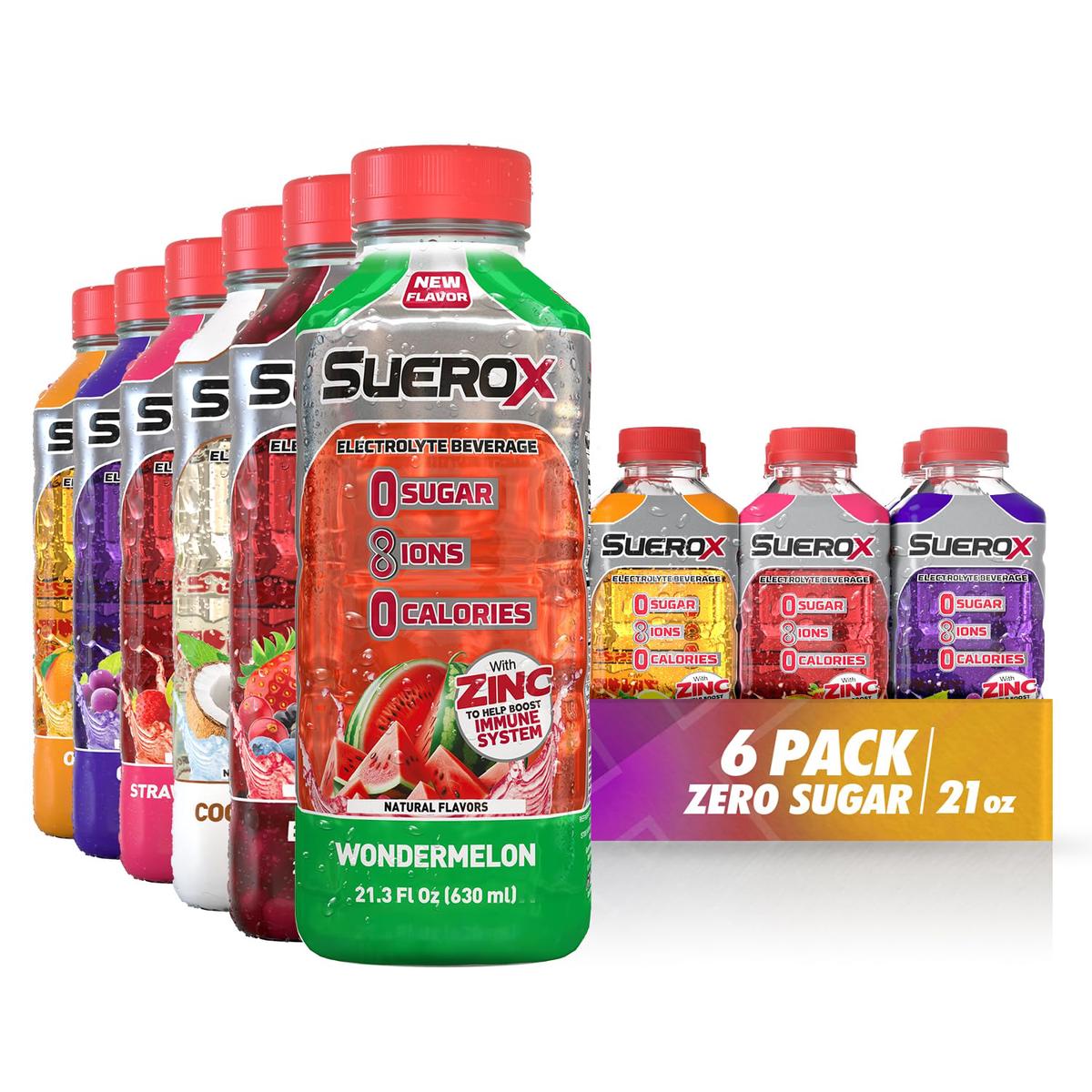 SueroX Sugar-Free Sports Drink for Hydration and Recovery  Electrolyte Hydration Drink with 8 Ions  Zero Calorie Sports Drinks with Electrolytes  Kickstart Pack  21.3 Fl Oz  6 Count