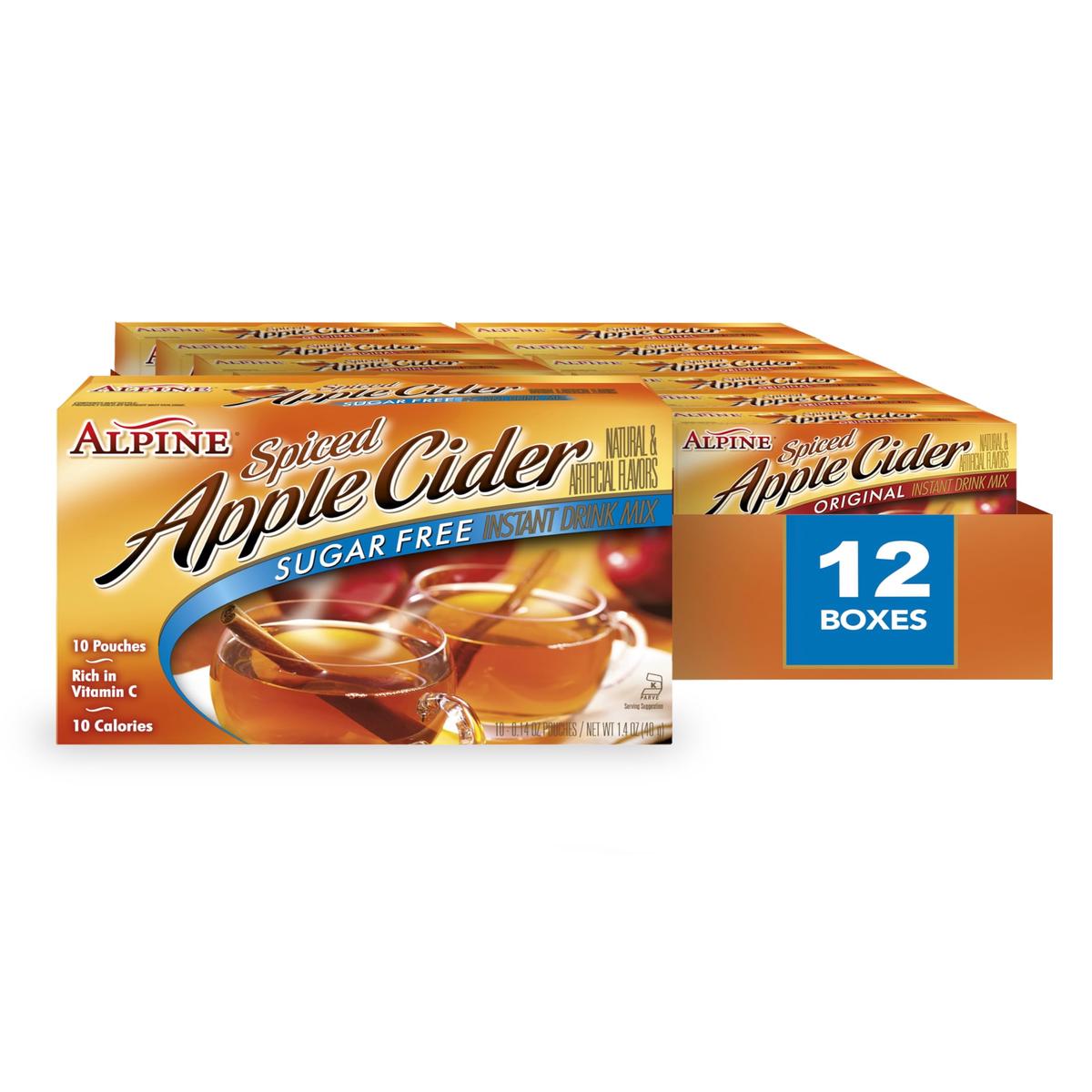 Alpine Sugar Free Spiced Apple Cider Instant Drink Mix, Rich In Vitamin C And Low Calorie, 0.14 Oz Pouch (Pack Of 120)