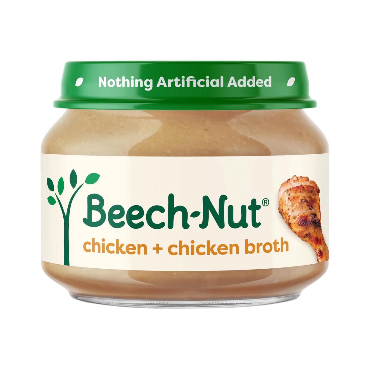 Beech-Nut Meat Baby Food Jars, Chicken & Chicken Broth Puree, 7g Protein, Stage 1 Baby Food for Babies 4 Months and Up, 2.5oz Gl