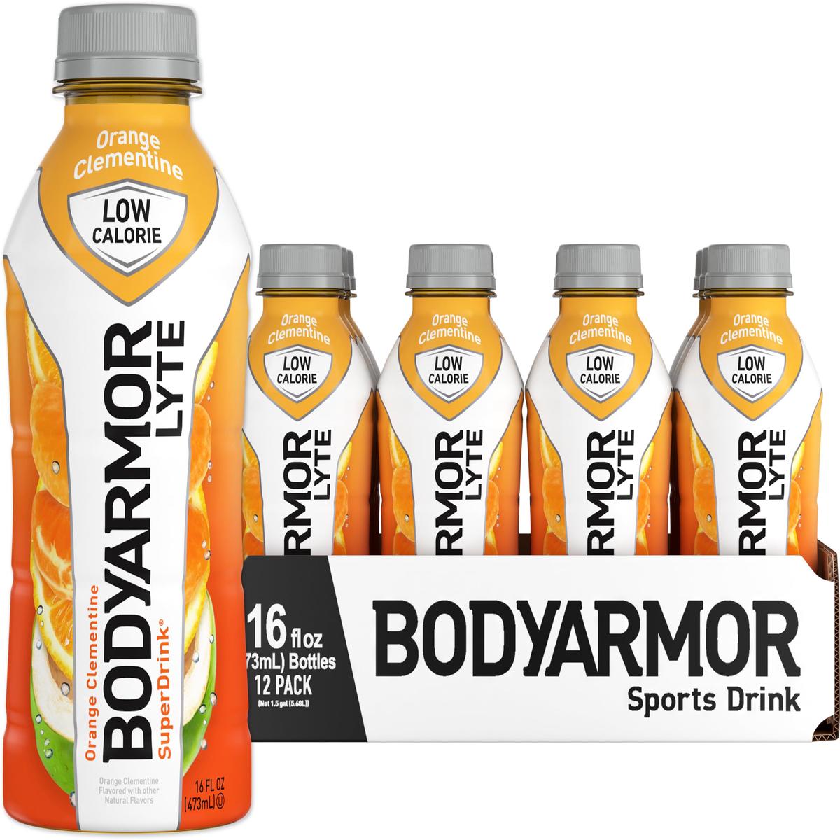 BODYARMOR LYTE Sports Drink, Low-Calorie Orange Clementine, 16 Oz (Pack of 12), Coconut Water Hydration, Potassium-Packed Electrolytes