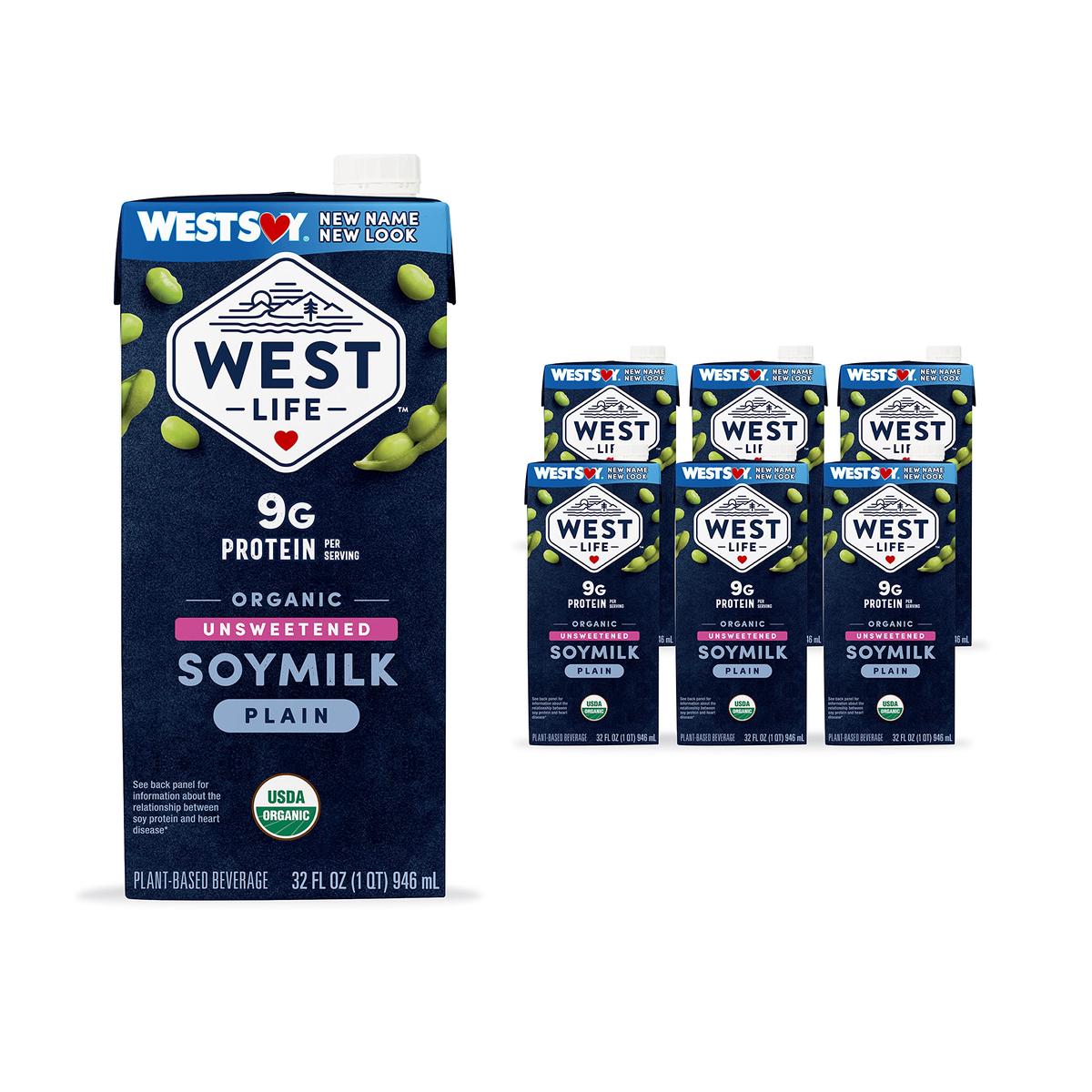 Westsoy Organic Soy Milk, Unsweetened, Low Sugar, Vegan Dairy Alternative, 32oz (Pack of 6)