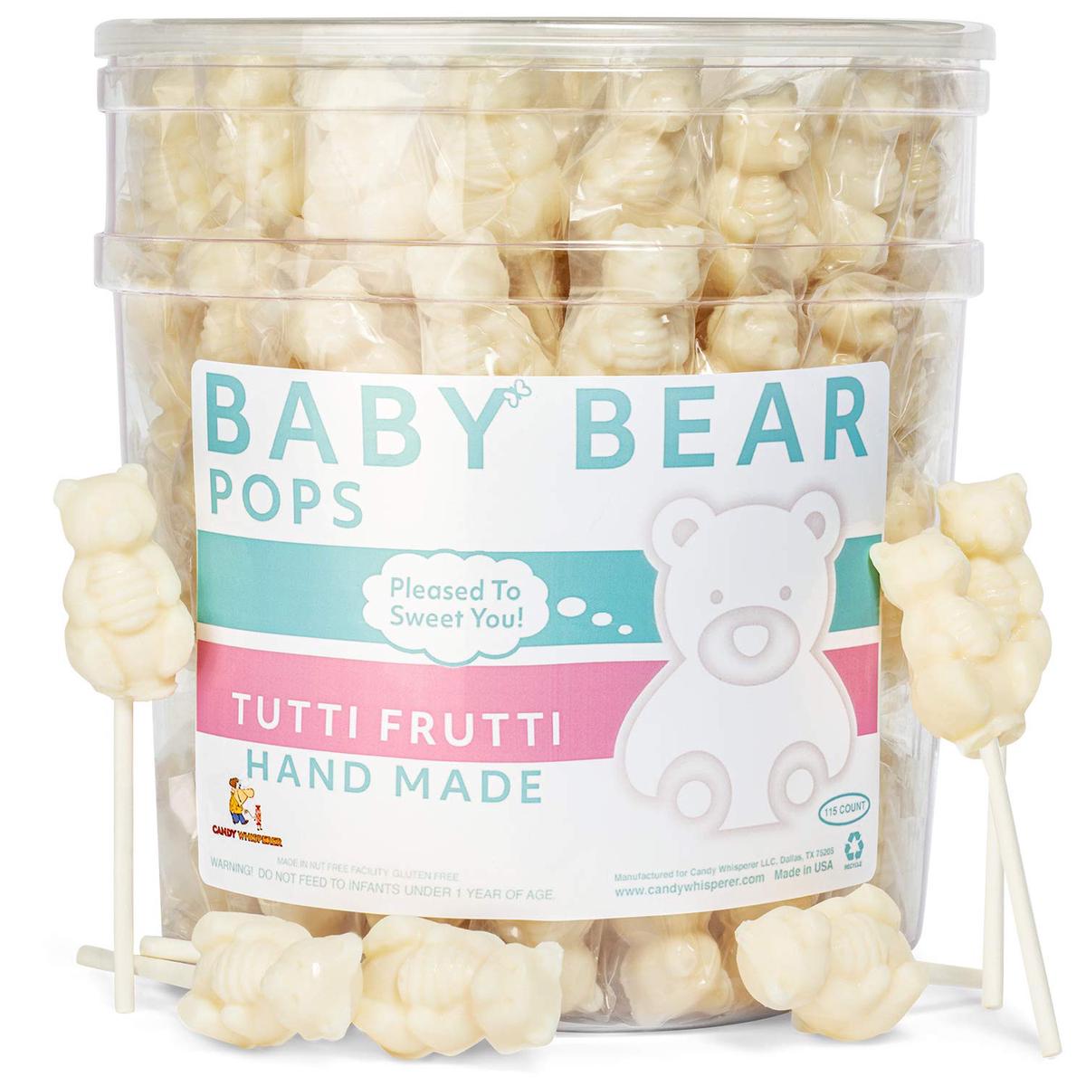 White Bear Pops Lollipop Suckers: Individually Wrapped Baby Bear Candy On A Stick By Espeez - Tutti Frutti Bears (115 Count)