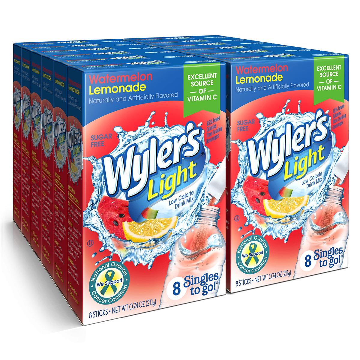 Wyler s Light Singles To Go Powder Packets, Water Drink Mix, Watermelon Lemonade, 96 Servings, 8 Count x Pack of 12