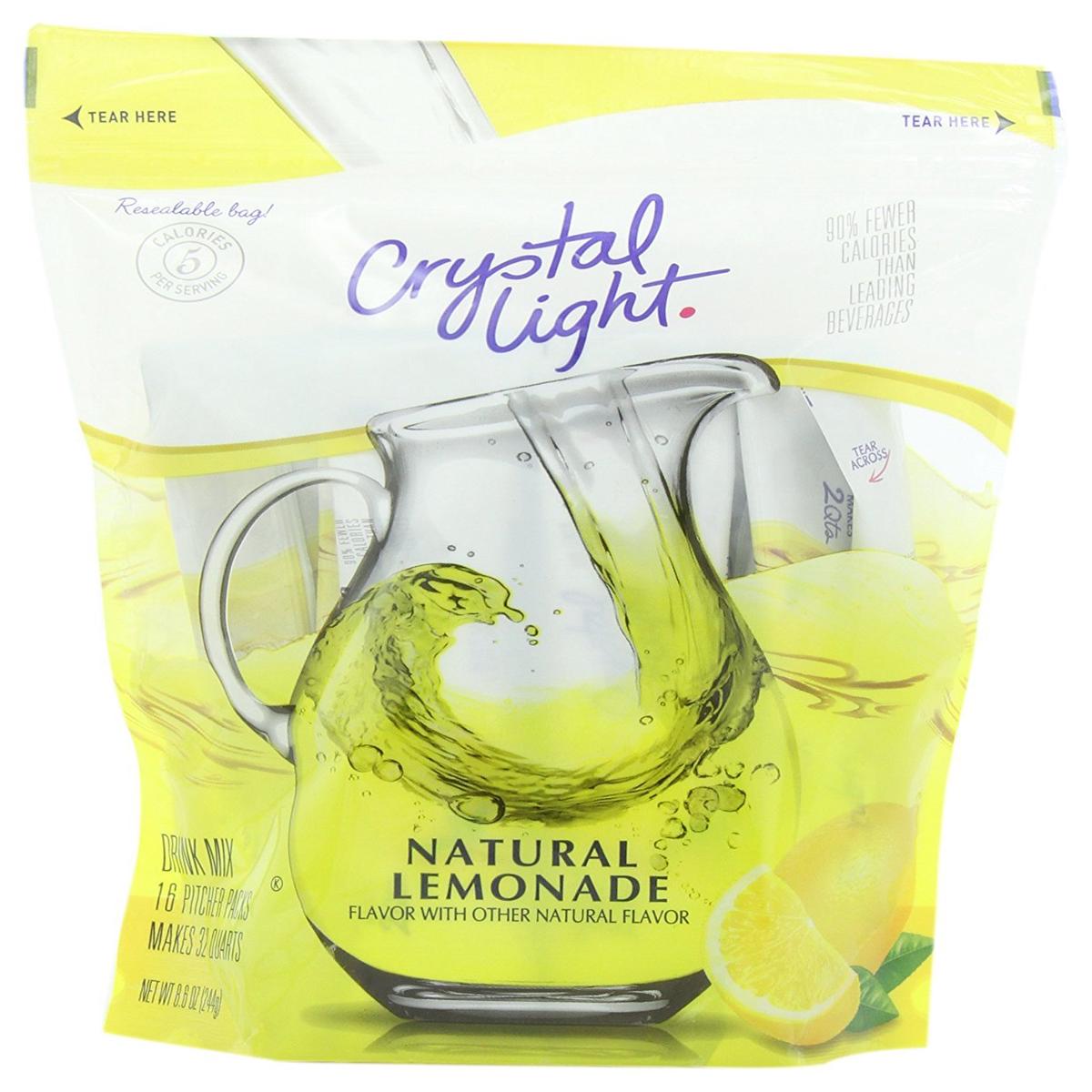 Crystal Light Sugar-Free Lemonade Naturally Flavored Powdered Drink Mix 16 Count Pitcher Packets