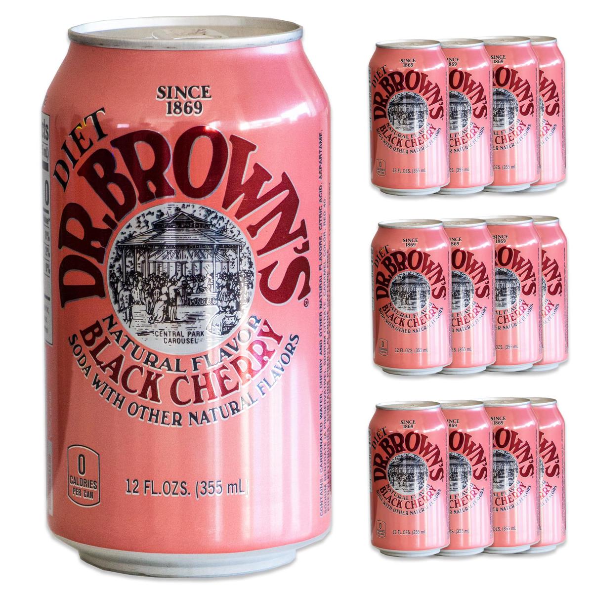Dr Browns Diet Black Cherry Soda - Smooth, Refreshing, Crisp Cherry Flavors - 12, 12oz Cans