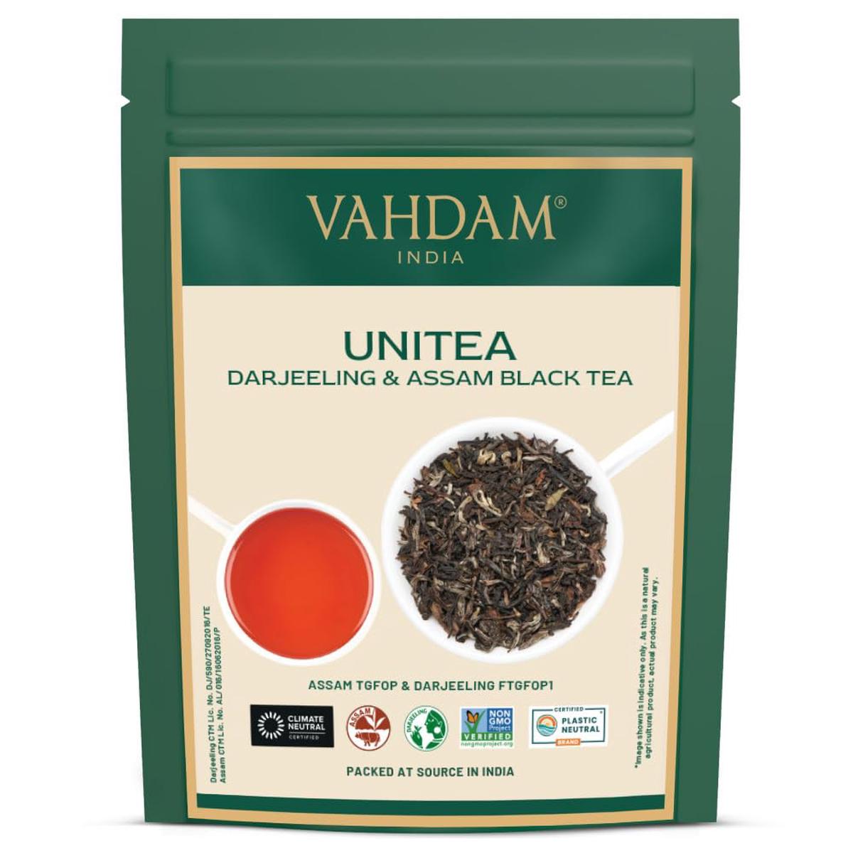 VAHDAM UNITEA Black Tea Leaves, Blend of Darjeeling & Assam, 12oz, Loose Leaf, Vacuum Sealed Pack