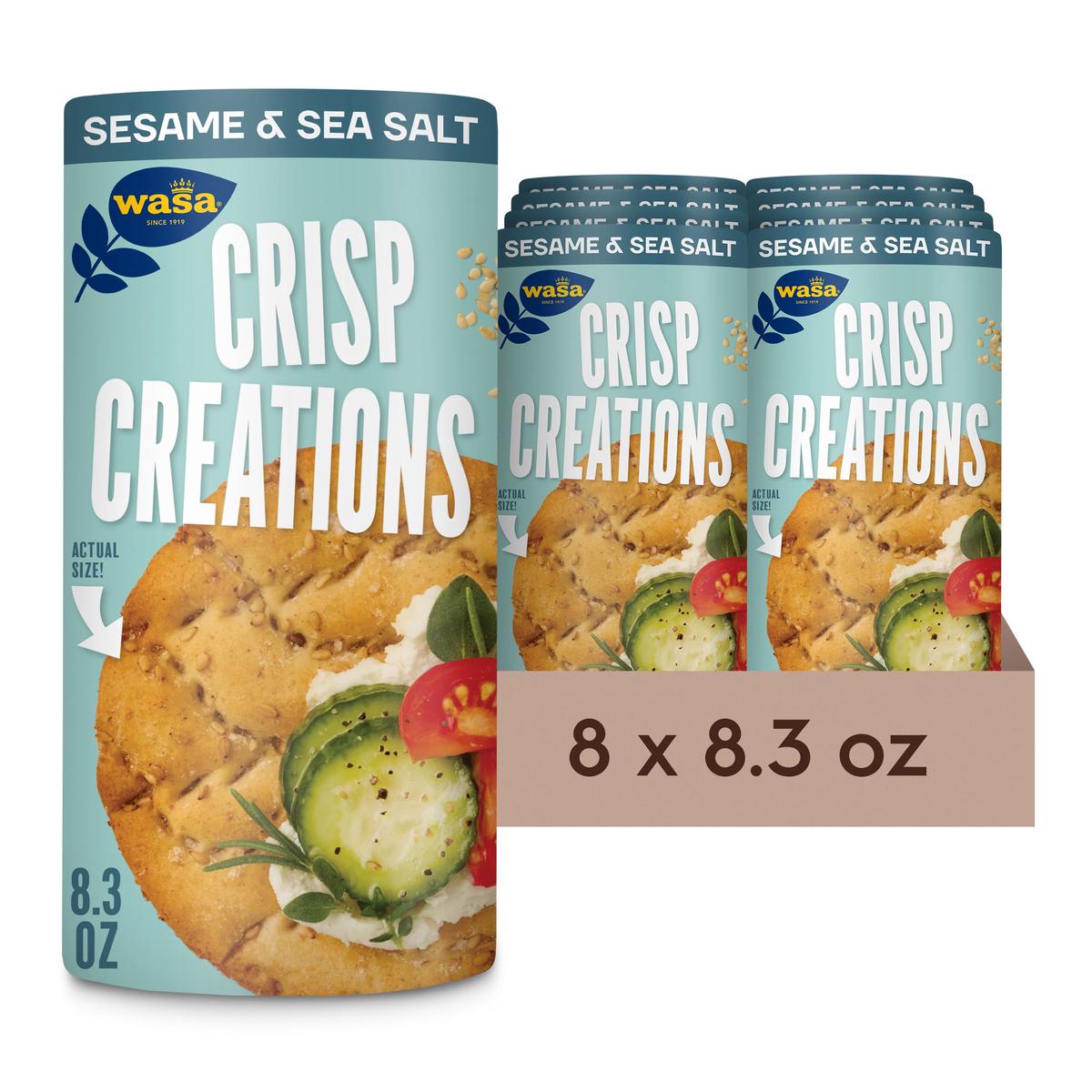 Wasa Sesame and Sea Salt  ers, 8.3 oz (Pack of 8), Large Round Toppable, Oven Baked, Hearty Crunch