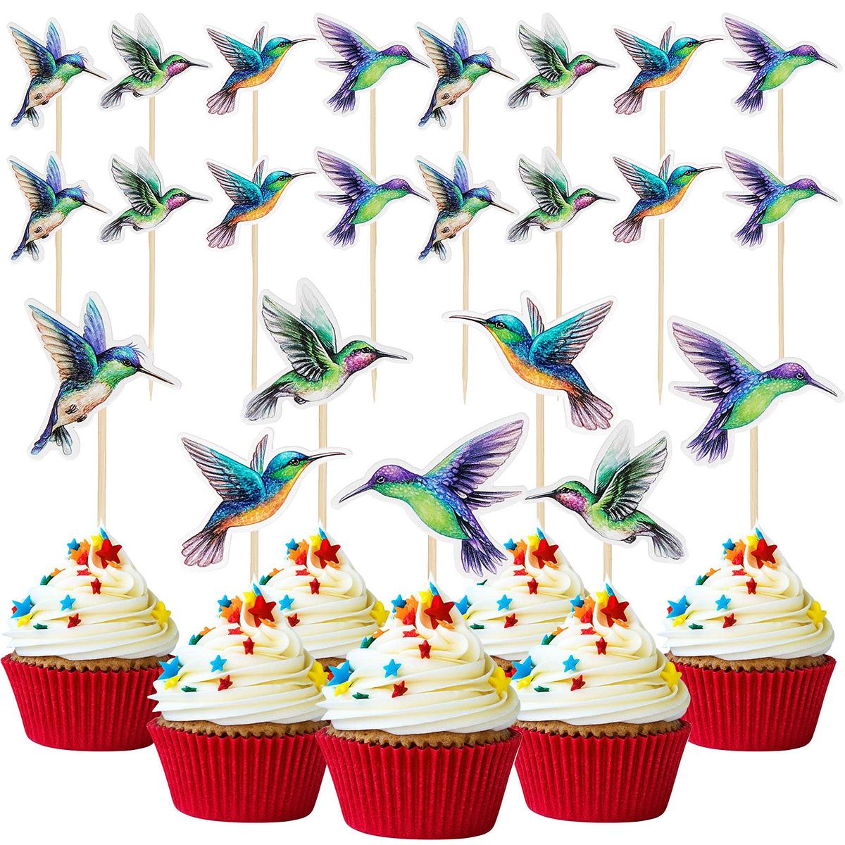 40 Pieces Hummingbird Cake Cupcake Toppers Bird Cupcake Topper Decoration Wafer Hummingbird Cake Bird Decor By Wafer Paper For Spring Wedding Birthday Celebrating Party Events, 4 Styles
