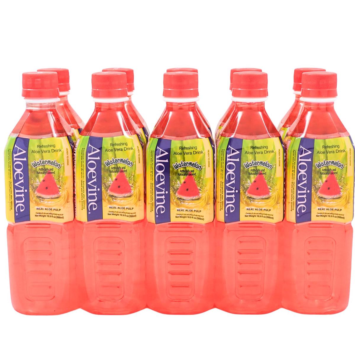 Aloevine Aloe Vera Juice Drink Watermelon Pure With Chunks Of Aloe | 16.9 Oz 10 Pack | Plant Based Vegetable Korean Drinks