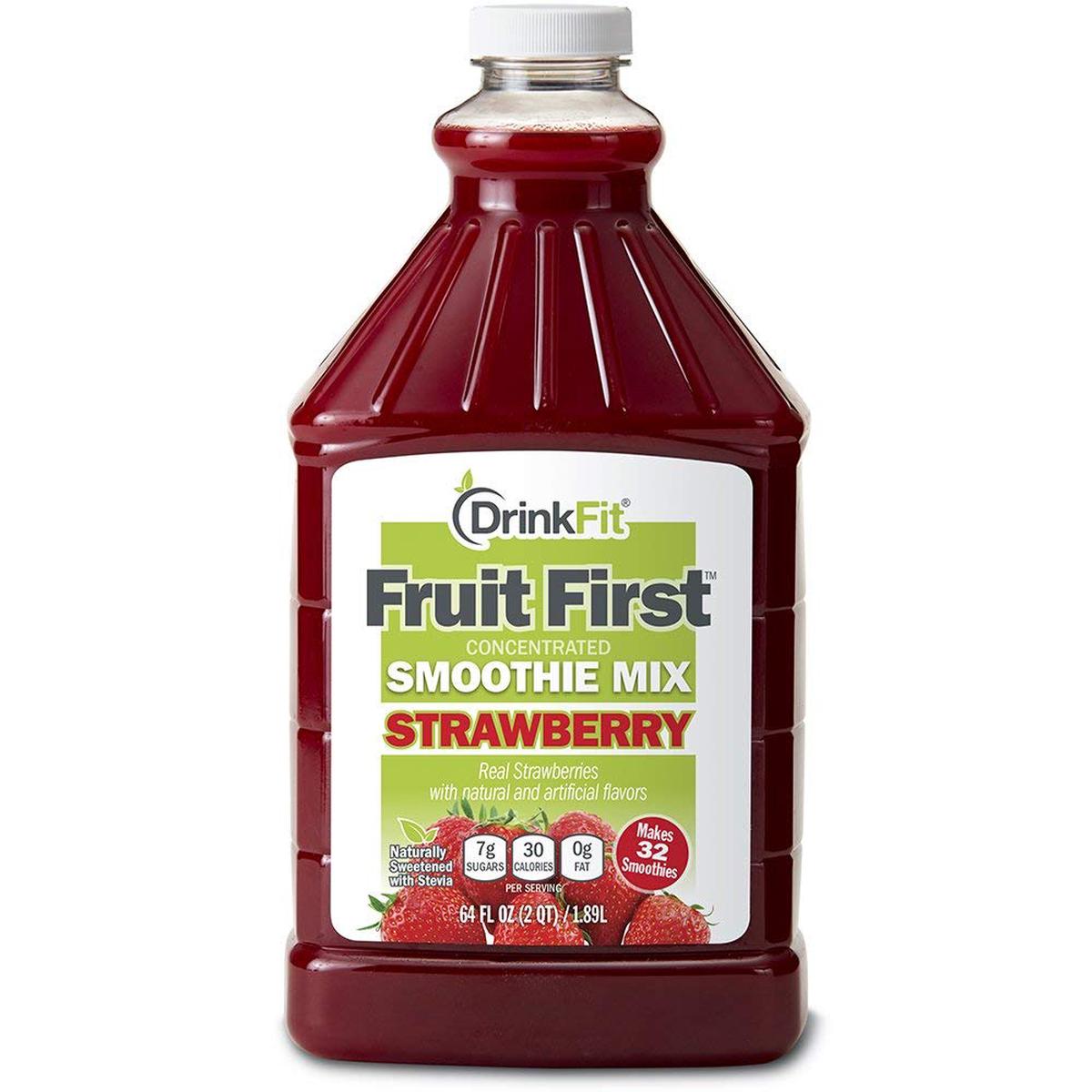 DrinkFit Fruit Smoothie | Real Fruit Puree, Low Sugar, Gluten-Free & Non-GMO, Strawberry Smoothie Mix - Makes 32 Smoothies, 64 F